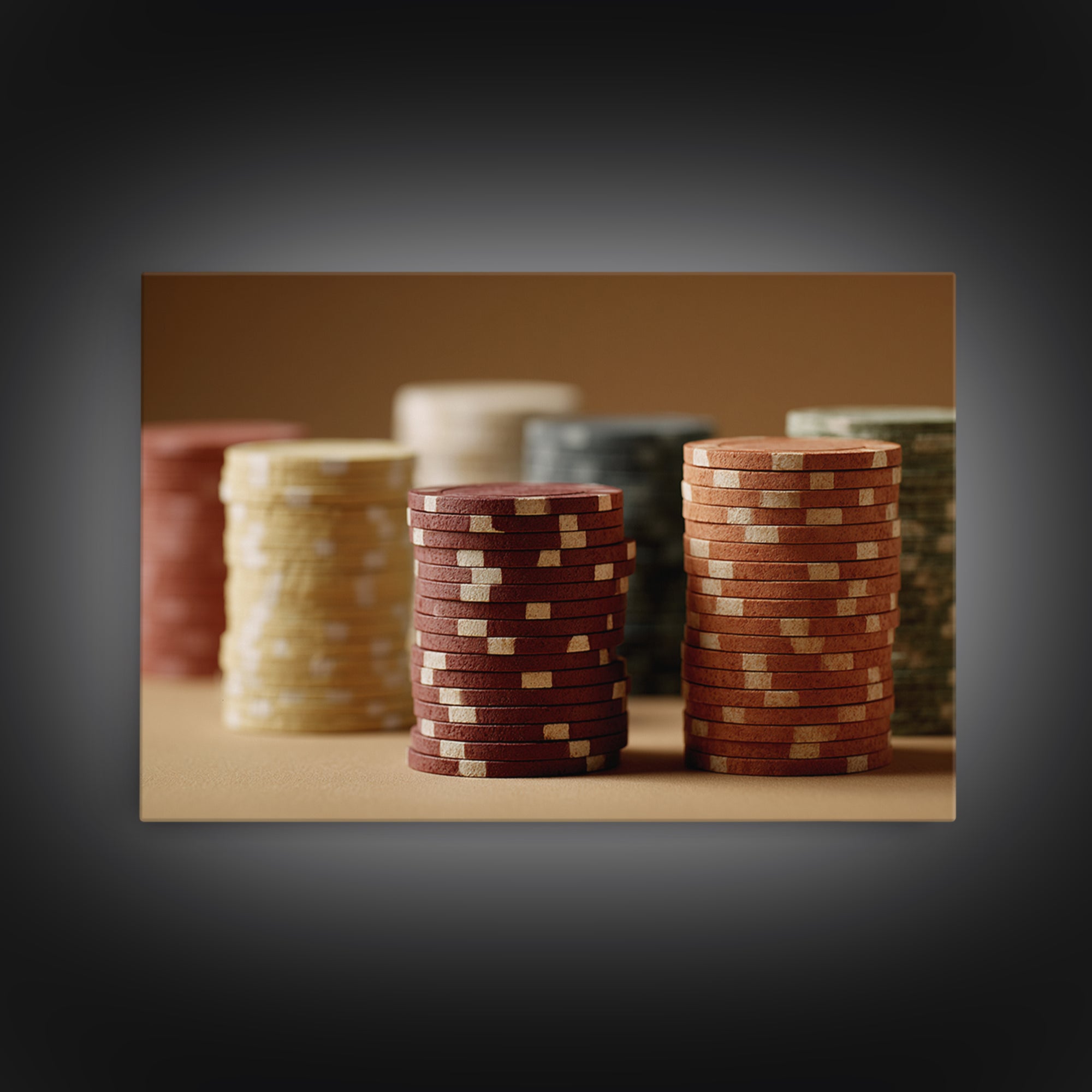 Poker Chips Stacked Like Casino Still Life Canvas Print, Game Room Art, Wall Art, Game Room Decor, Play, Bedroom Wall Art, GRA-3x2-83