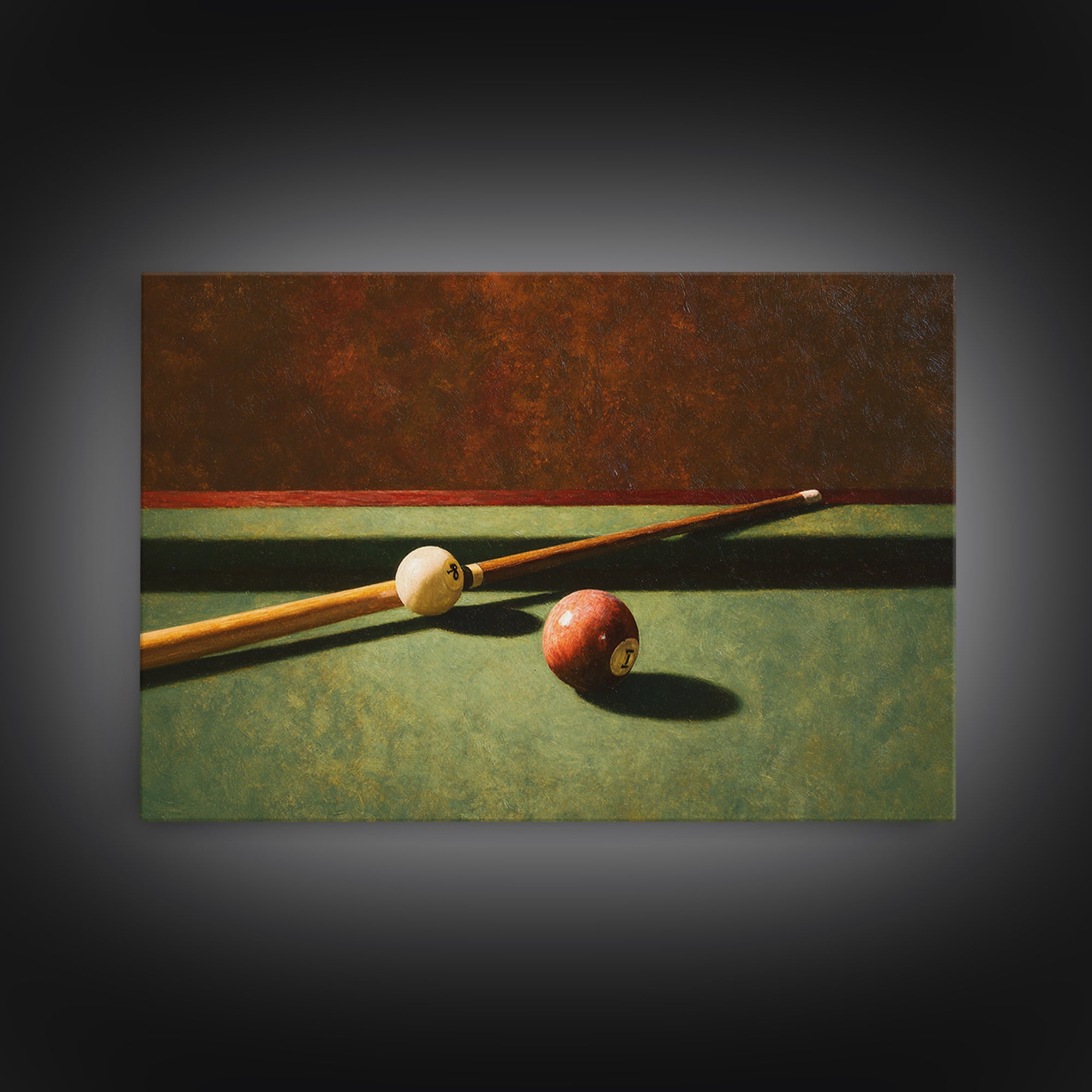 Pool Cue and Chalk on Green Felt Framed Canvas Print, Game Room Art, Masculine Wall Art, Game Room Decor, Fine Art, Play, GRA-3x2-86