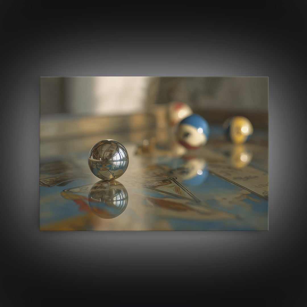 Pinball Silver Ball Framed Canvas Print, Game Room Art, Whimsical Wall Art, Game Room Decor, Watercolor Art, Play, GRA-3x2-97