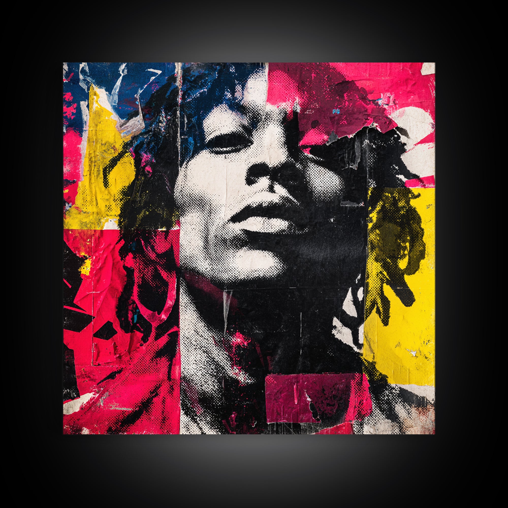 Stencil Portrait with Red and Black Contrast Framed Canvas Print, Graffiti Art, Art, Living Room Decor, Fine Art, Street, GRF-1x1-12