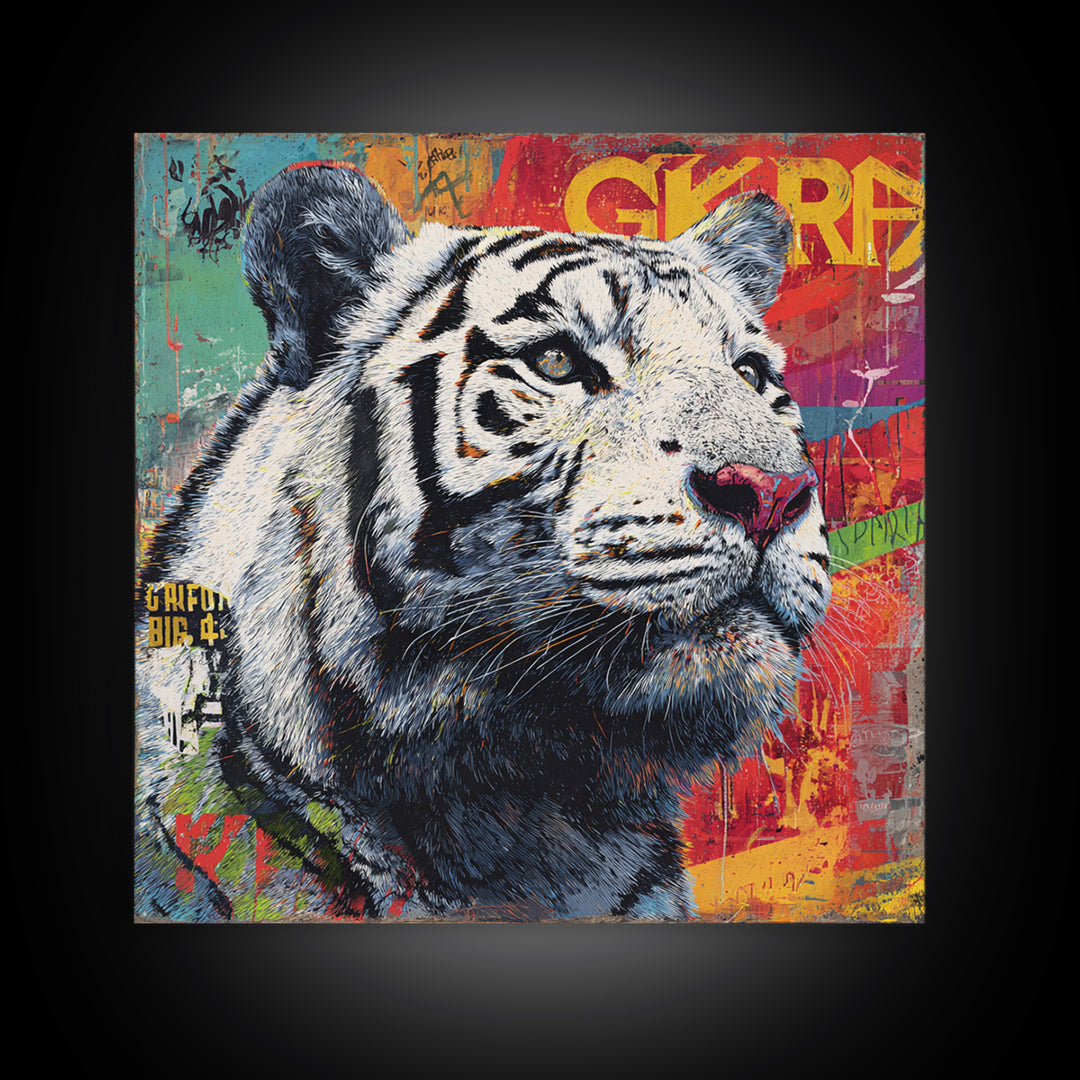 Urban Tiger Portrait Framed Canvas Print, Graffiti Art, Canvas Art, Living Room Decor, Fine Art, Street, Above Bed Decor, GRF-1x1-27