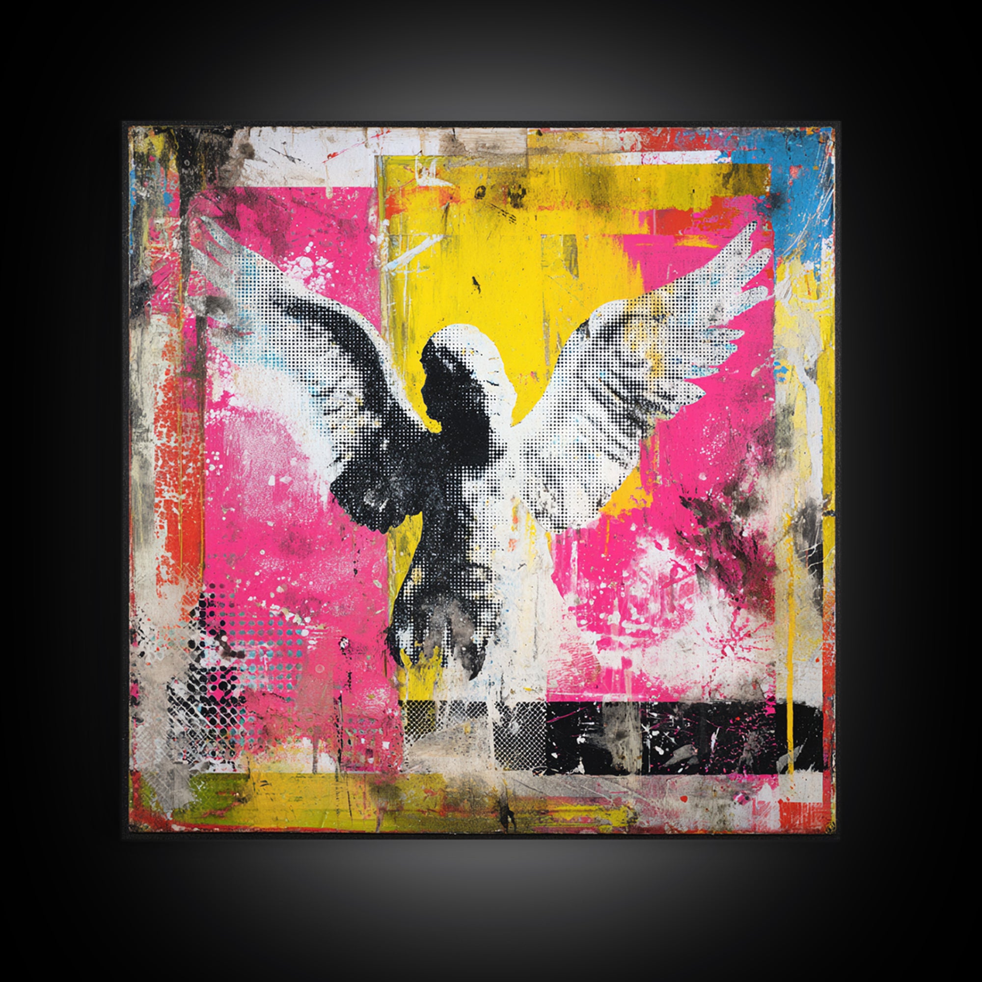 Spray Painted Angel Wings Framed Canvas Print, Graffiti Art, Mid Century Modern, Living Room Decor, Fine Art, Street, GRF-1x1-56