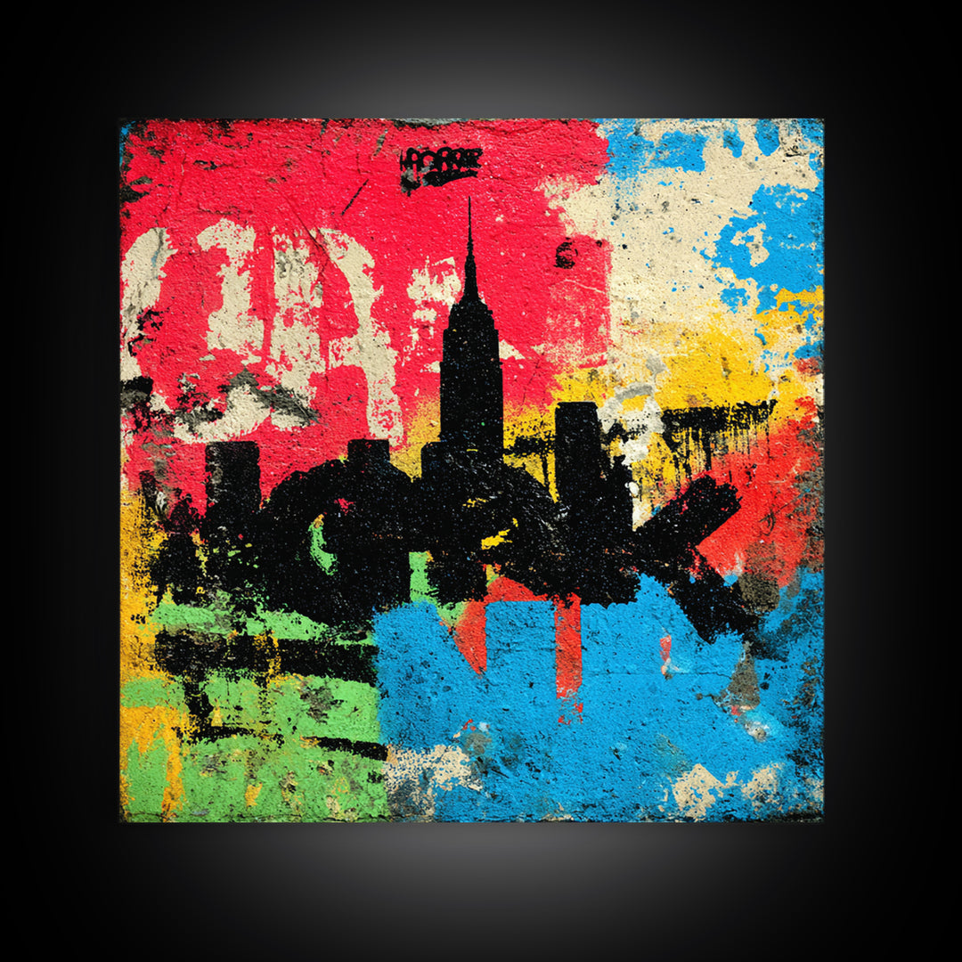 Paint Drips Forming a Skyline Silhouette Framed Canvas Print, Graffiti Art, Boho Decor, Living Room Decor, Fine Art, Street, GRF-1x1-61