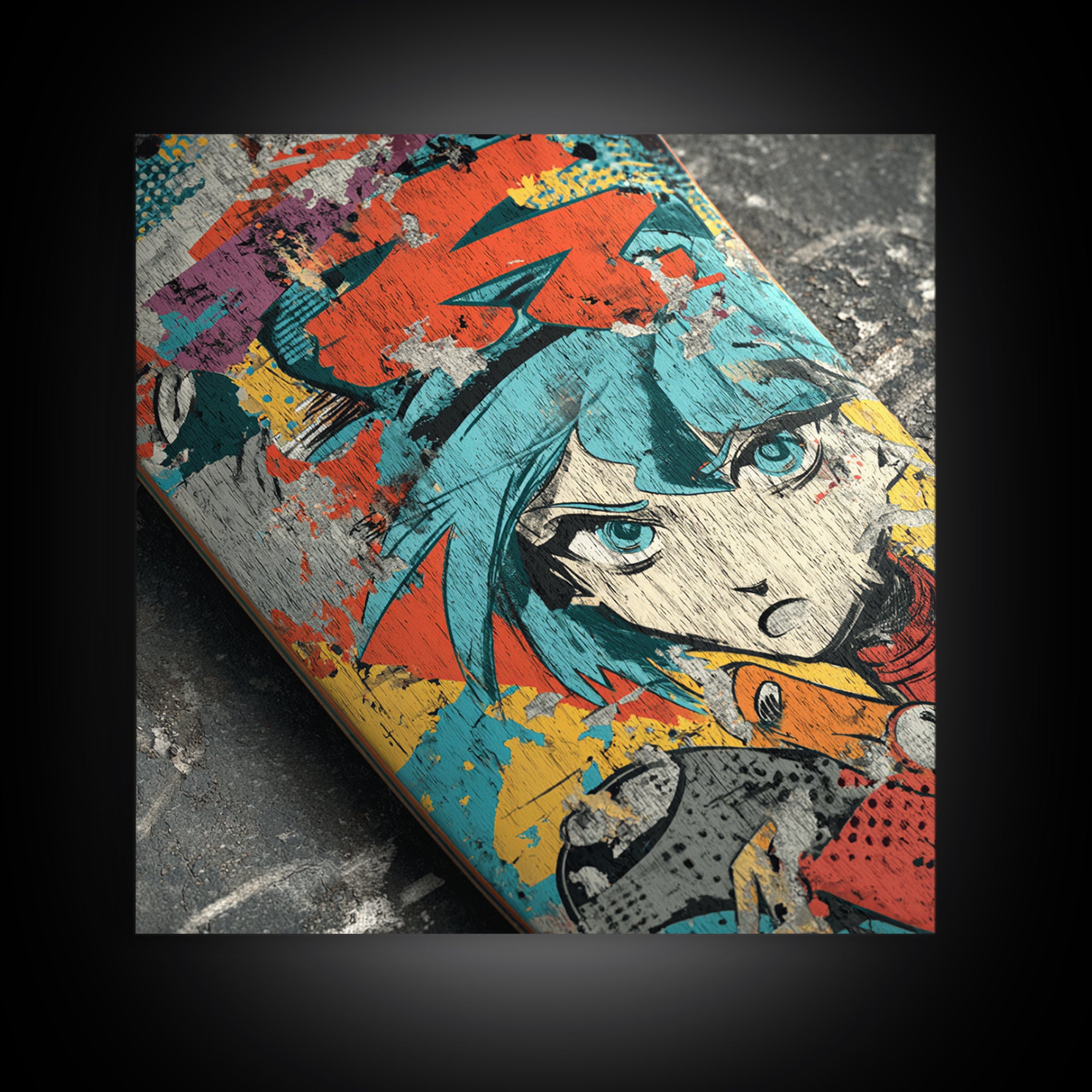 Skateboard Deck Graphic Framed Canvas Print, Graffiti Art, Large Wall Art, Living Room Decor, Fine Art, Street, Modern Wall Art, GRF-1x1-7