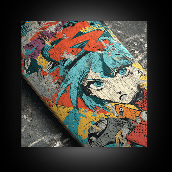 Skateboard Deck Graphic Framed Canvas Print, Graffiti Art, Large Wall Art, Living Room Decor, Fine Art, Street, Modern Wall Art, GRF-1x1-7