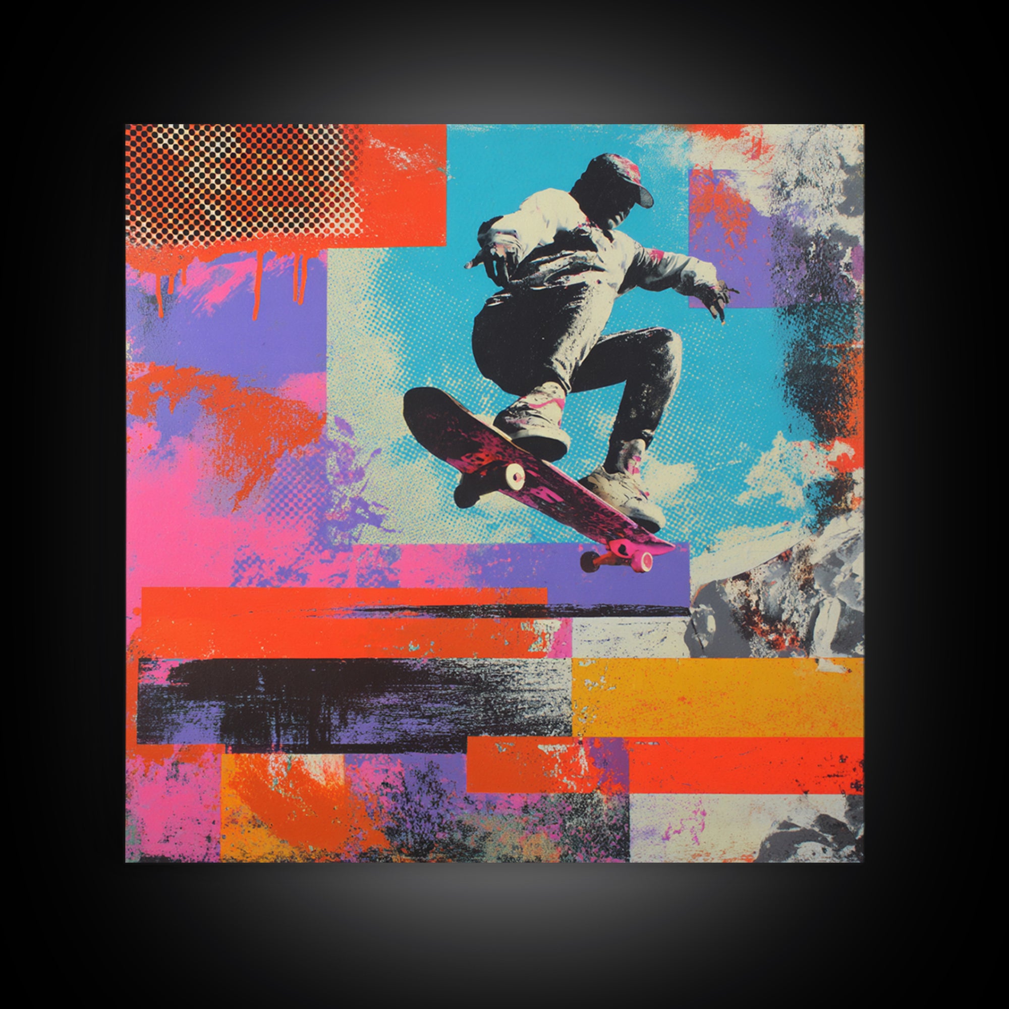 Bright Skateboard Ramp Color Fields Framed Canvas Print, Graffiti Art, Wall Sculpture, Living Room Decor, Fine Art, Street, GRF-1x1-72