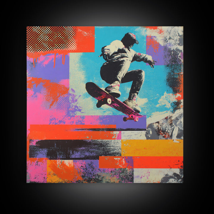 Bright Skateboard Ramp Color Fields Framed Canvas Print, Graffiti Art, Wall Sculpture, Living Room Decor, Fine Art, Street, GRF-1x1-72