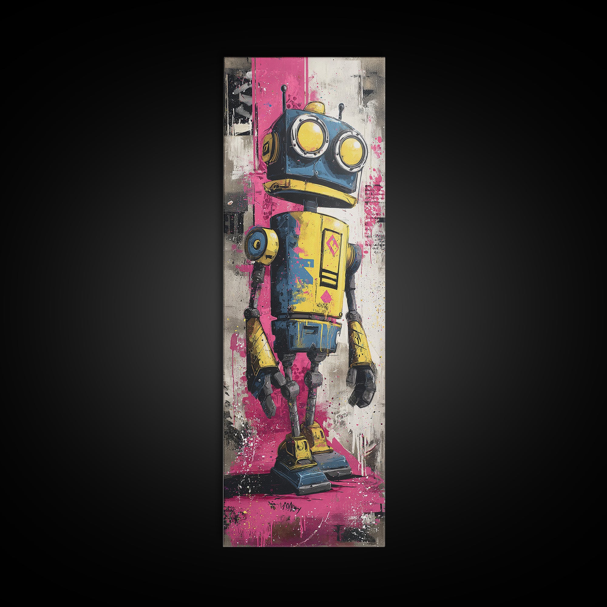 Cartoon Robot Character Canvas Print, Graffiti Art, Boho Wall Decor, Living Room Decor, Fine Art, Street, Textured Painting, GRF-1x3-22