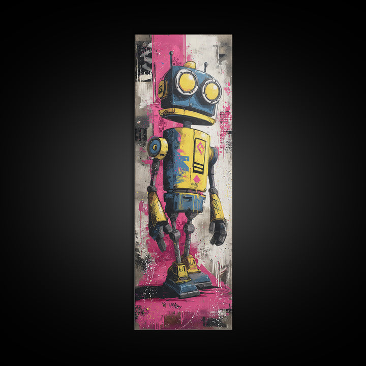 Cartoon Robot Character Canvas Print, Graffiti Art, Boho Wall Decor, Living Room Decor, Fine Art, Street, Textured Painting, GRF-1x3-22