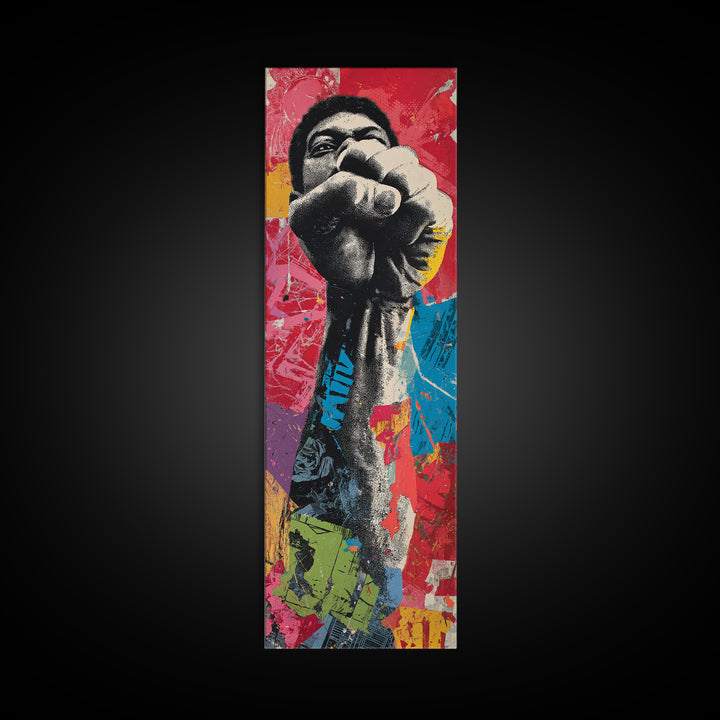 Comic Style Fist with Paint Burst Framed Canvas Print, Graffiti Art, Canvas Print, Living Room Decor, Oil Painting, Street, GRF-1x3-30