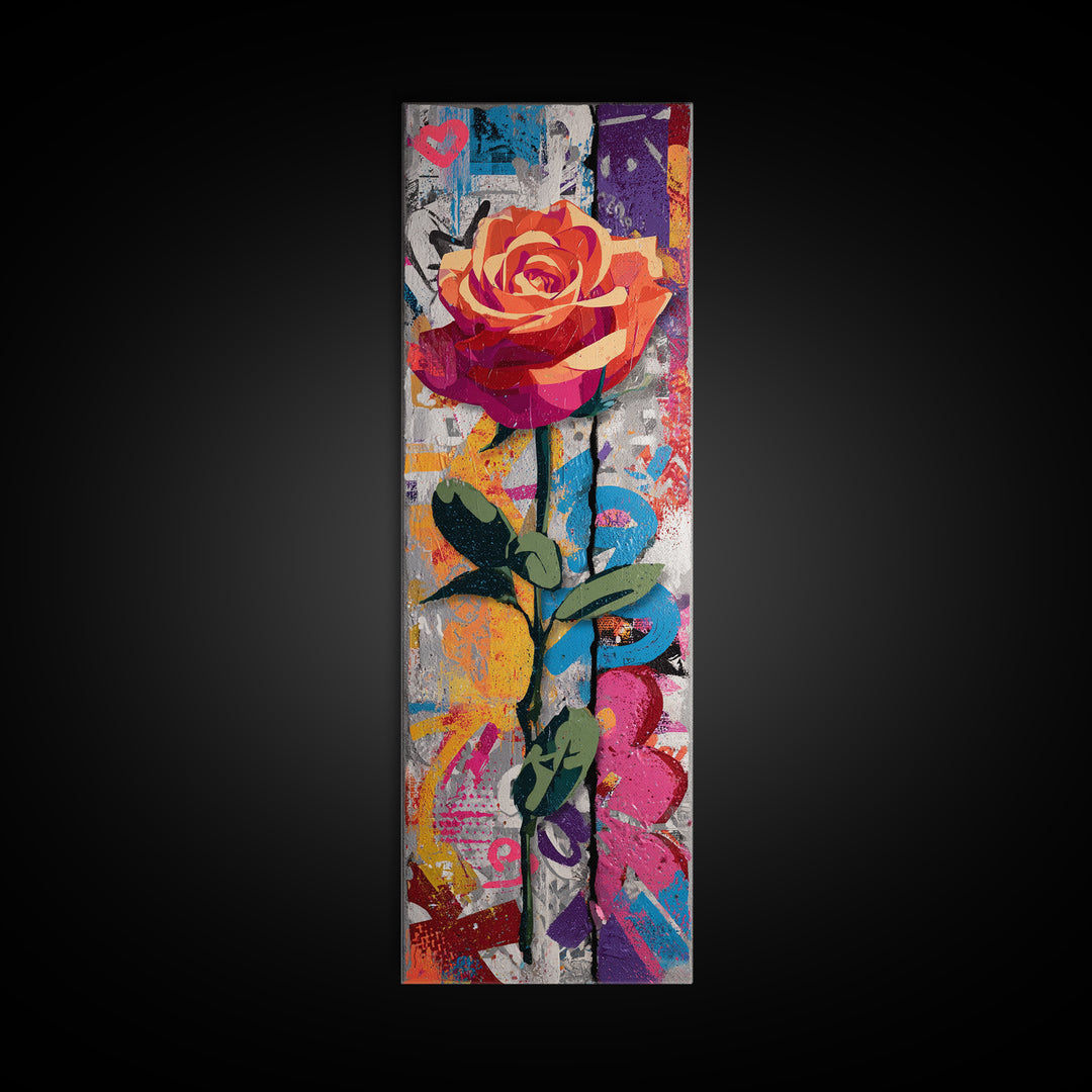 Graffiti Rose Blooming from Concrete Crack Canvas Print, Graffiti Art, Living Room Decor, Abstract Art, Street, GRF-1x3-57