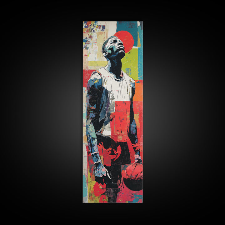 Basketball Player in Street Mural Energy Framed Canvas Print, Graffiti Art, 3d Wall Art, Living Room Decor, Fine Art, Street, GRF-1x3-80
