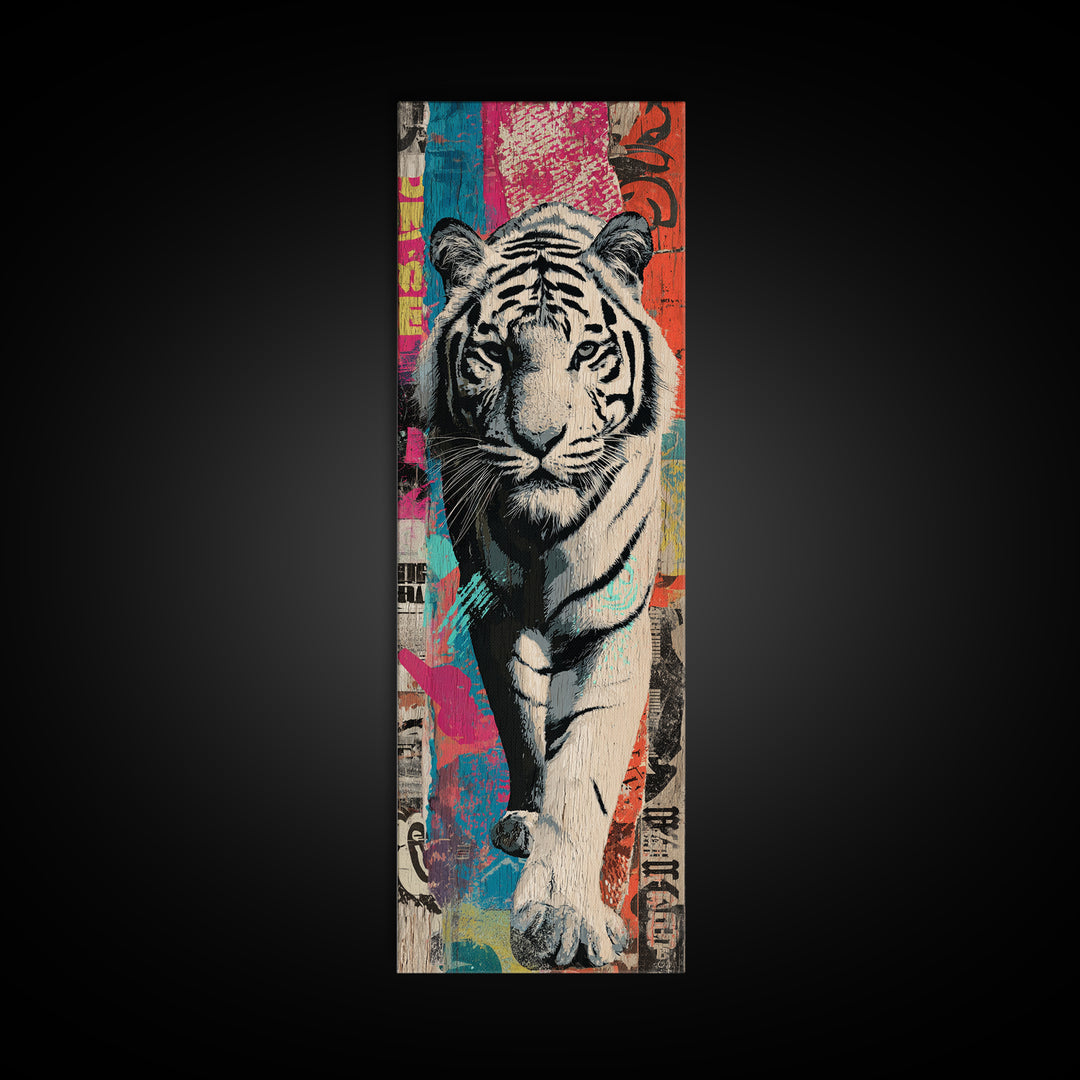 Urban Tiger Portrait Framed Canvas Print, Graffiti Art, Statement Artwork, Living Room Decor, Fine Art, Street, Wall Decor, GRF-1x3-87