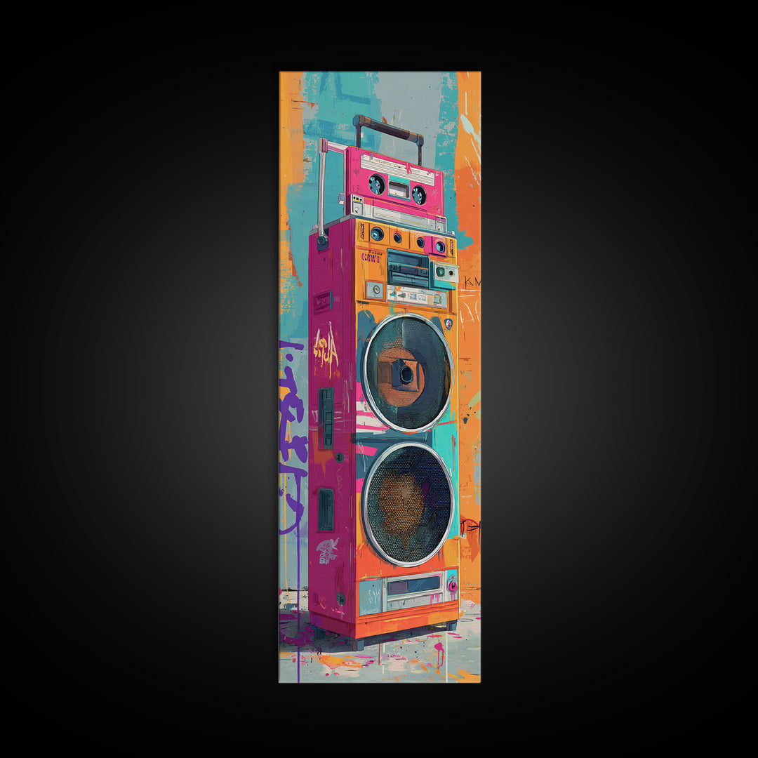 Boombox and Cassette Tape Canvas Print, Graffiti Art, Textured Painting, Living Room Decor, Fine Art, Street, Outdoor Decor, GRF-1x3-98
