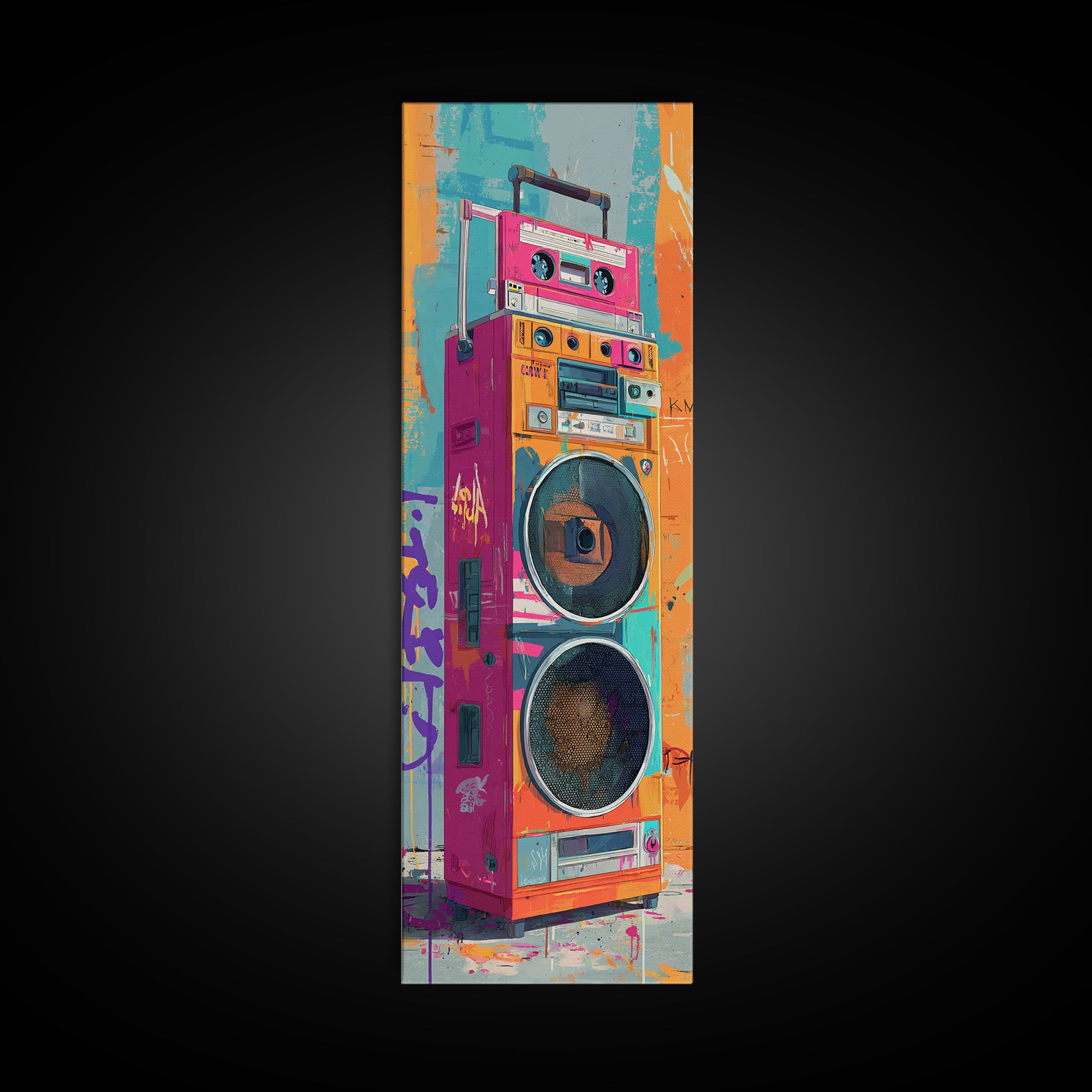 Boombox and Cassette Tape Canvas Print, Graffiti Art, Textured Painting, Living Room Decor, Fine Art, Street, Outdoor Decor, GRF-1x3-98