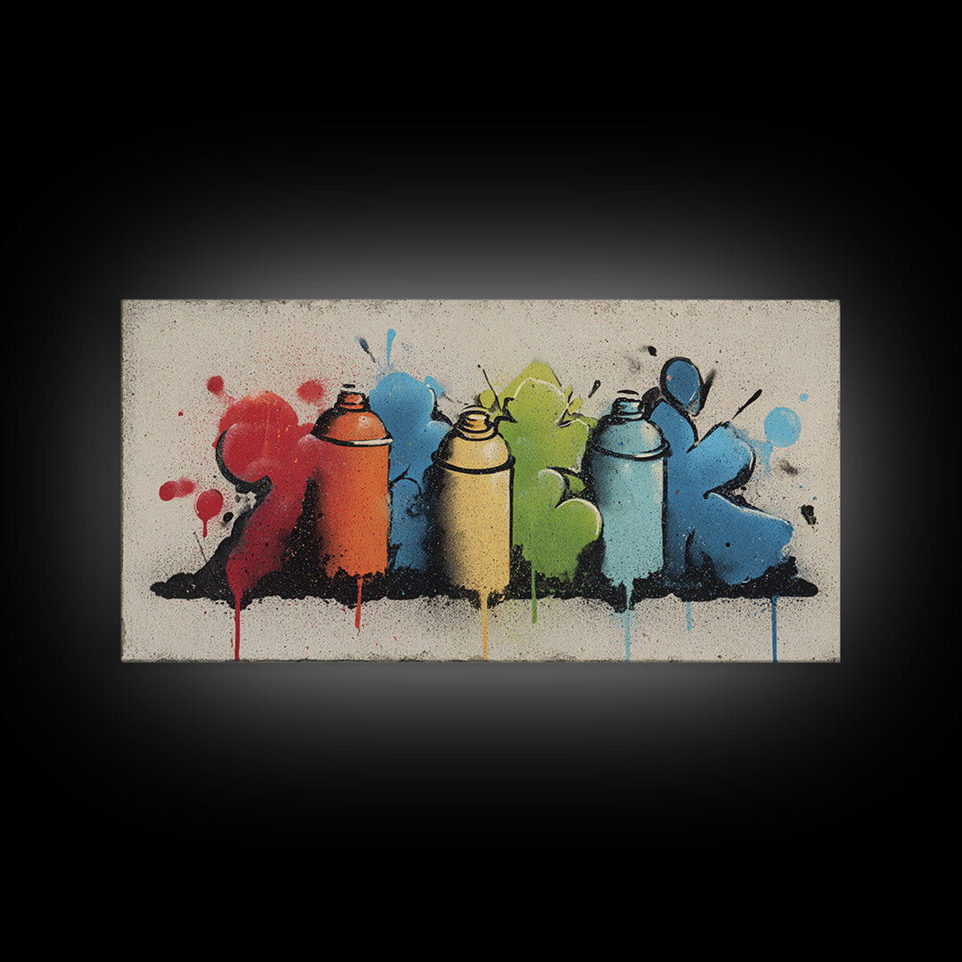 Spray Can Still Life Framed Canvas Print, Graffiti Art, Minimalist Decor, Living Room Decor, Street, Mid Century Modern, GRF-2x1-24