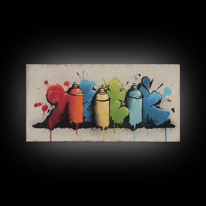 Spray Can Still Life Framed Canvas Print, Graffiti Art, Minimalist Decor, Living Room Decor, Street, Mid Century Modern, GRF-2x1-24