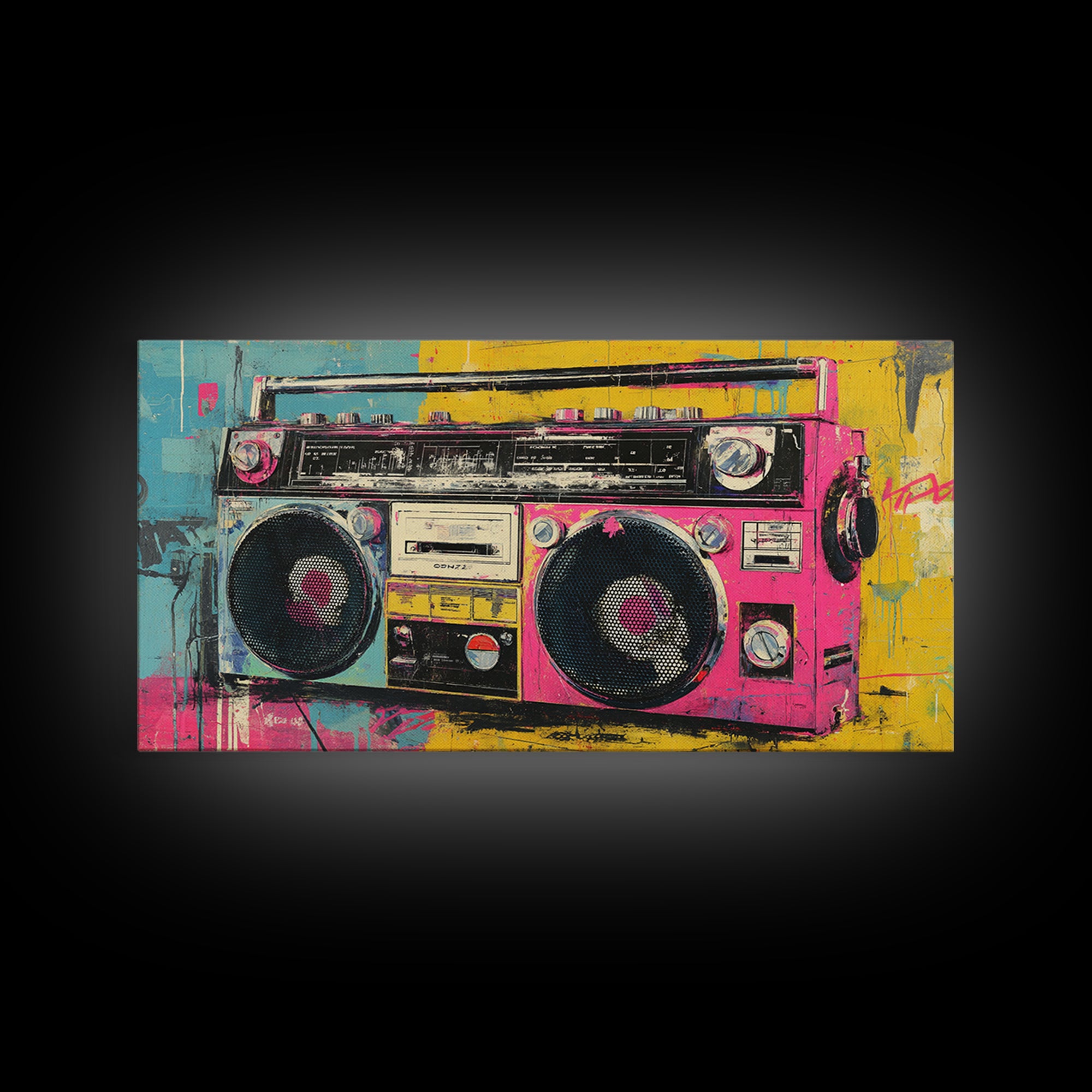 Boombox and Cassette Tape Framed Canvas Print, Graffiti Art, Contemporary Art, Living Room Decor, Fine Art, Street, GRF-2x1-34