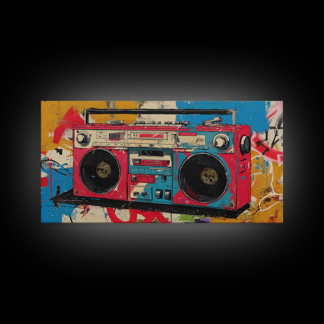 Boombox and Cassette Tape Canvas Print, Graffiti Art, Painting, Living Room Decor, Fine Art, Street, Canvas Art, Bedroom Decor, GRF-2x1-58