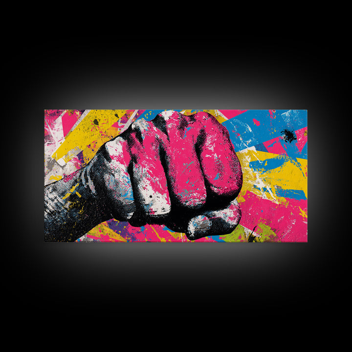 Comic Style Fist with Paint Burst Canvas Print, Graffiti Art, Wall Art, Living Room Decor, Oil Painting, Street, Large Wall Art, GRF-2x1-62