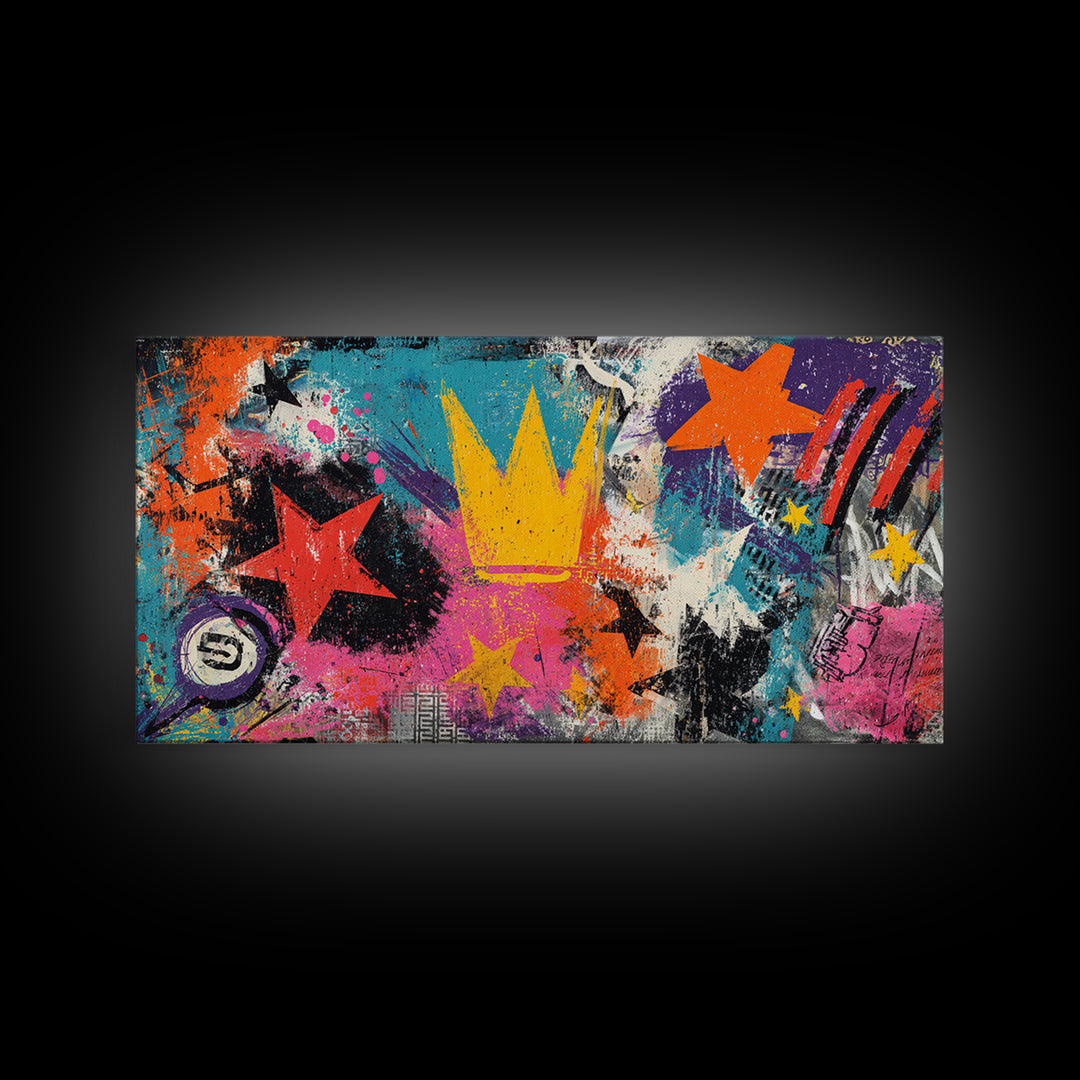 Abstract Crown and Stars Canvas Print, Graffiti Art, Bedroom Decor, Living Room Decor, Abstract Art, Street, Gallery Decor, GRF-2x1-63