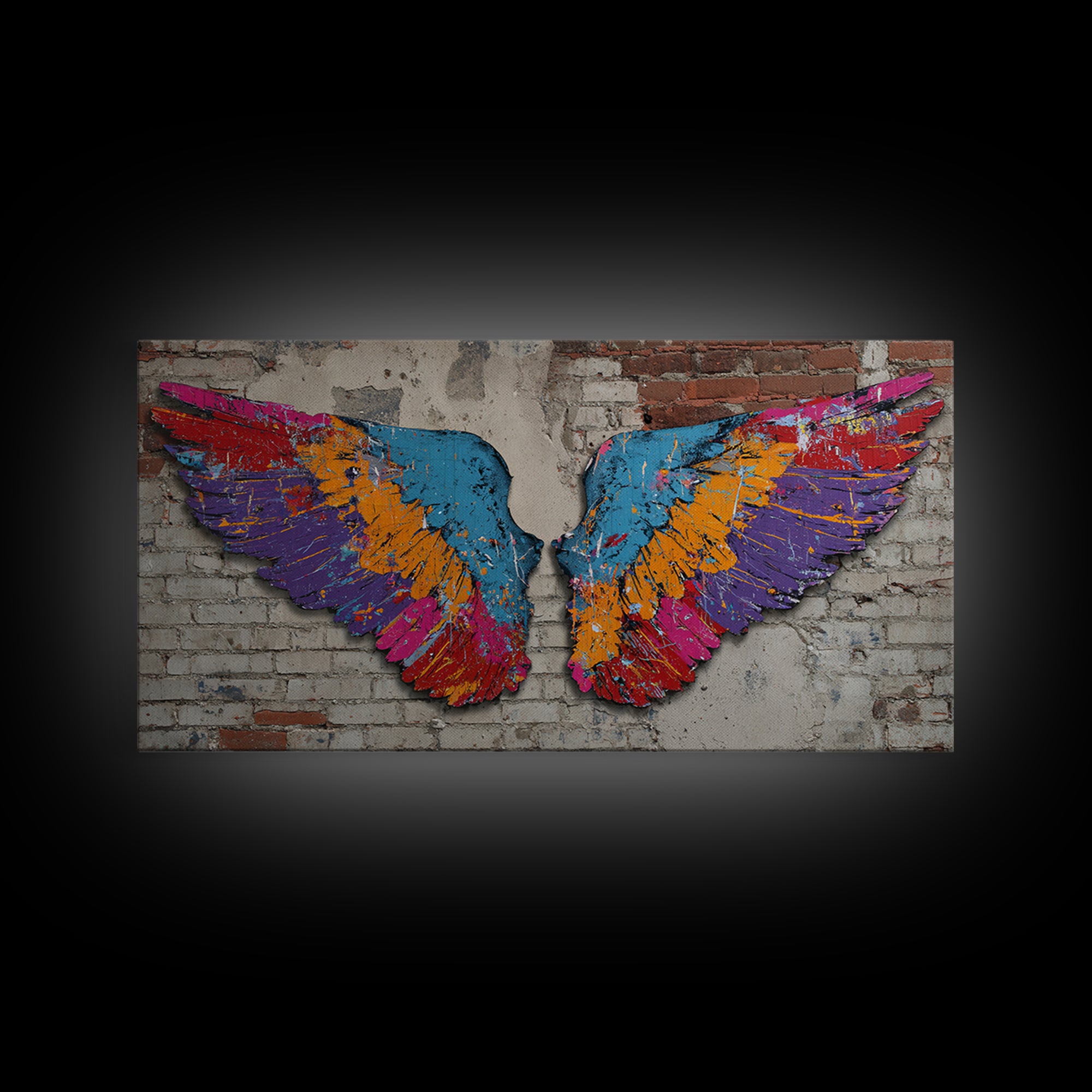 Spray Painted Angel Wings Canvas Print, Graffiti Art, Abstract Art, Living Room Decor, Fine Art, Street, Above Bed Decor, GRF-2x1-76