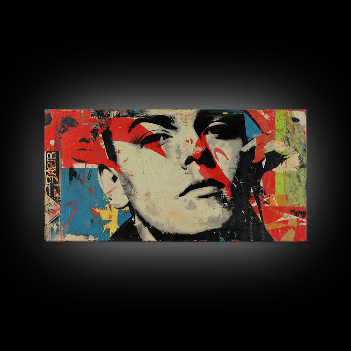 Stencil Portrait with Red and Black Contrast Framed Canvas Print, Graffiti Art, Canvas Art, Living Room Decor, Fine Art, Street, GRF-2x1-80