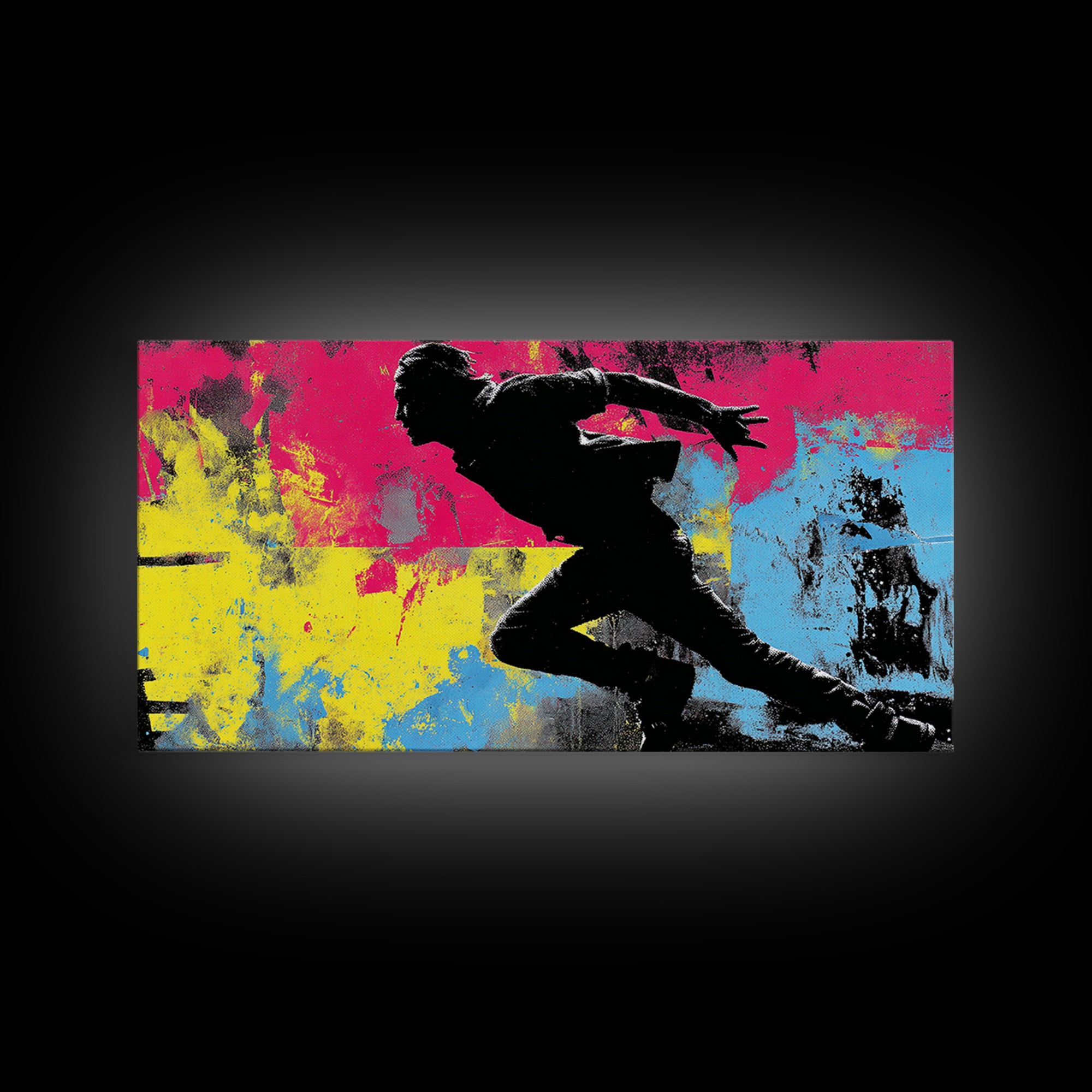 Masked Street Artist Silhouette Framed Canvas Print, Graffiti Art, Prints, Living Room Decor, Oil Painting, Street, Framed Art, GRF-2x1-90
