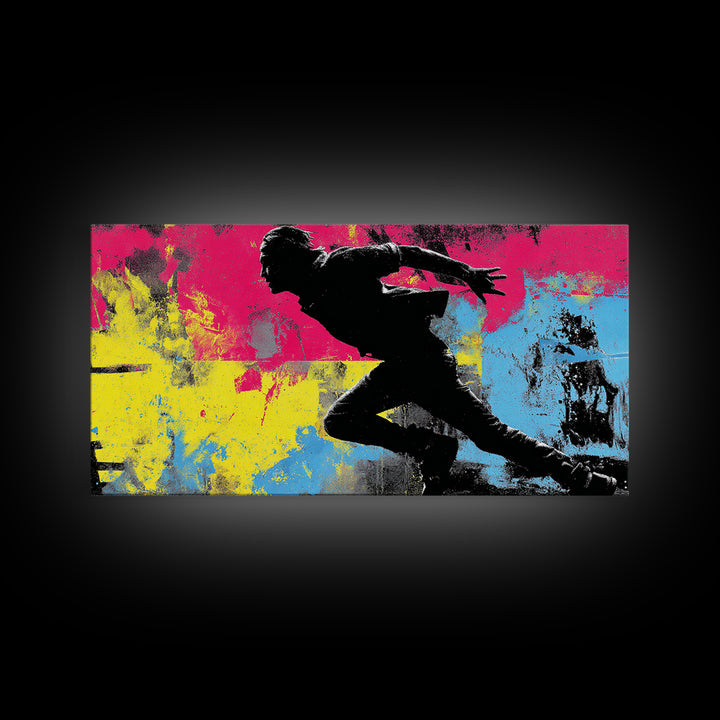 Masked Street Artist Silhouette Framed Canvas Print, Graffiti Art, Prints, Living Room Decor, Oil Painting, Street, Framed Art, GRF-2x1-90