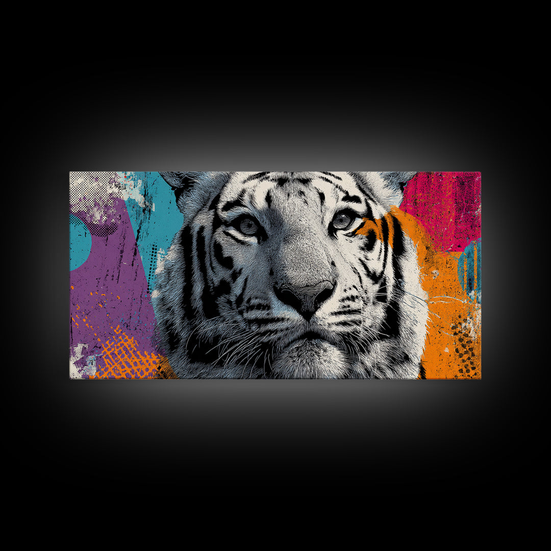 Urban Tiger Portrait Framed Canvas Print, Graffiti Art, Neutral Decor, Living Room Decor, Fine Art, Street, Home Decor, GRF-2x1-95