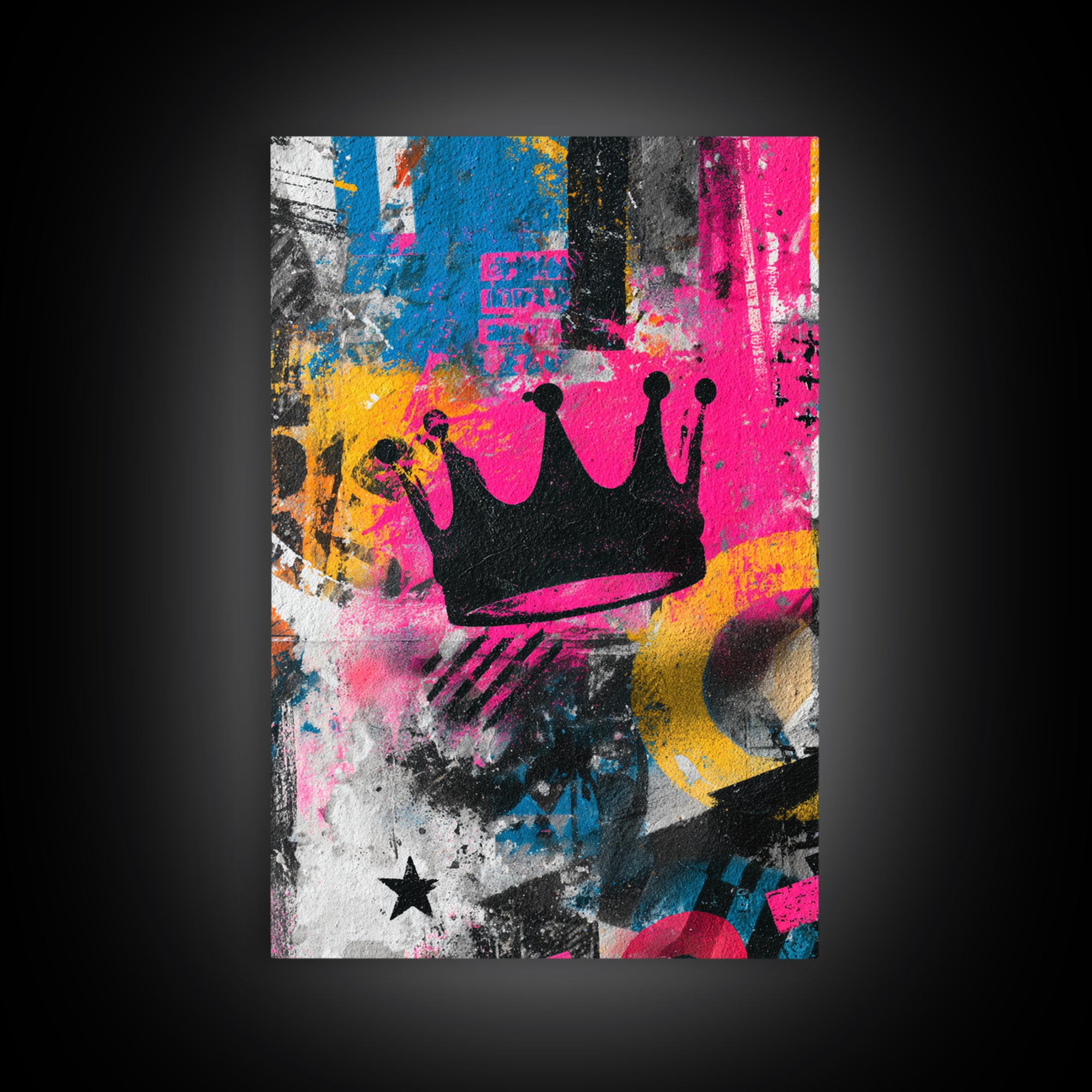 Abstract Crown and Stars Framed Canvas Print, Graffiti Art, Art Print, Living Room Decor, Abstract Art, Street, Wall Hangings, GRF-2x3-3