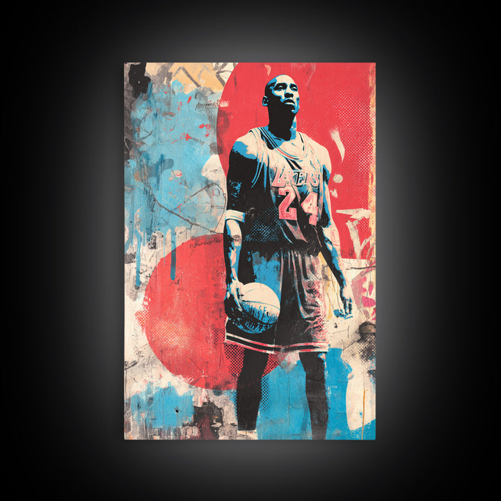 Basketball Player in Street Mural Energy Framed Canvas Print, Graffiti Art, Poster, Living Room Decor, Fine Art, Street, GRF-2x3-52