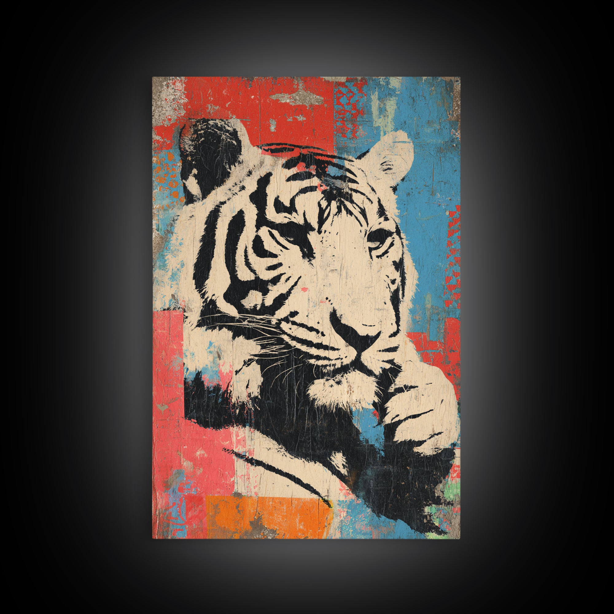 Urban Tiger Portrait Framed Canvas Print, Graffiti Art, Original Art, Living Room Decor, Oil Painting, Street, Boho Wall Decor, GRF-2x3-59
