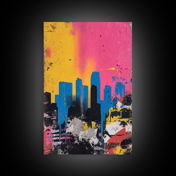 Paint Drips Forming a Skyline Silhouette Framed Canvas Print, Graffiti Art, Bedroom Decor, Living Room Decor, Abstract Art, GRF-2x3-69