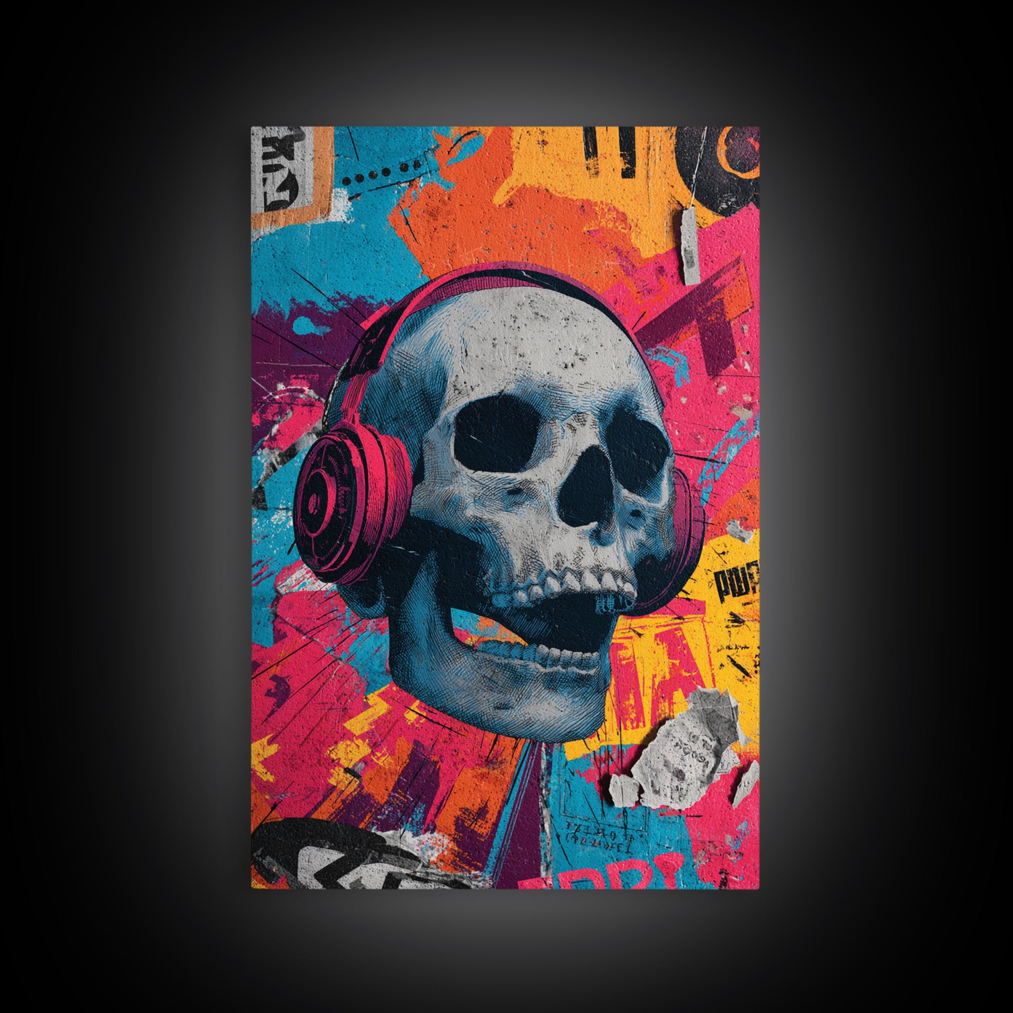 Skull and Headphones Mural Composition Canvas Print, Graffiti Art, Fine Art Print, Living Room Decor, Fine Art, Street, GRF-2x3-7