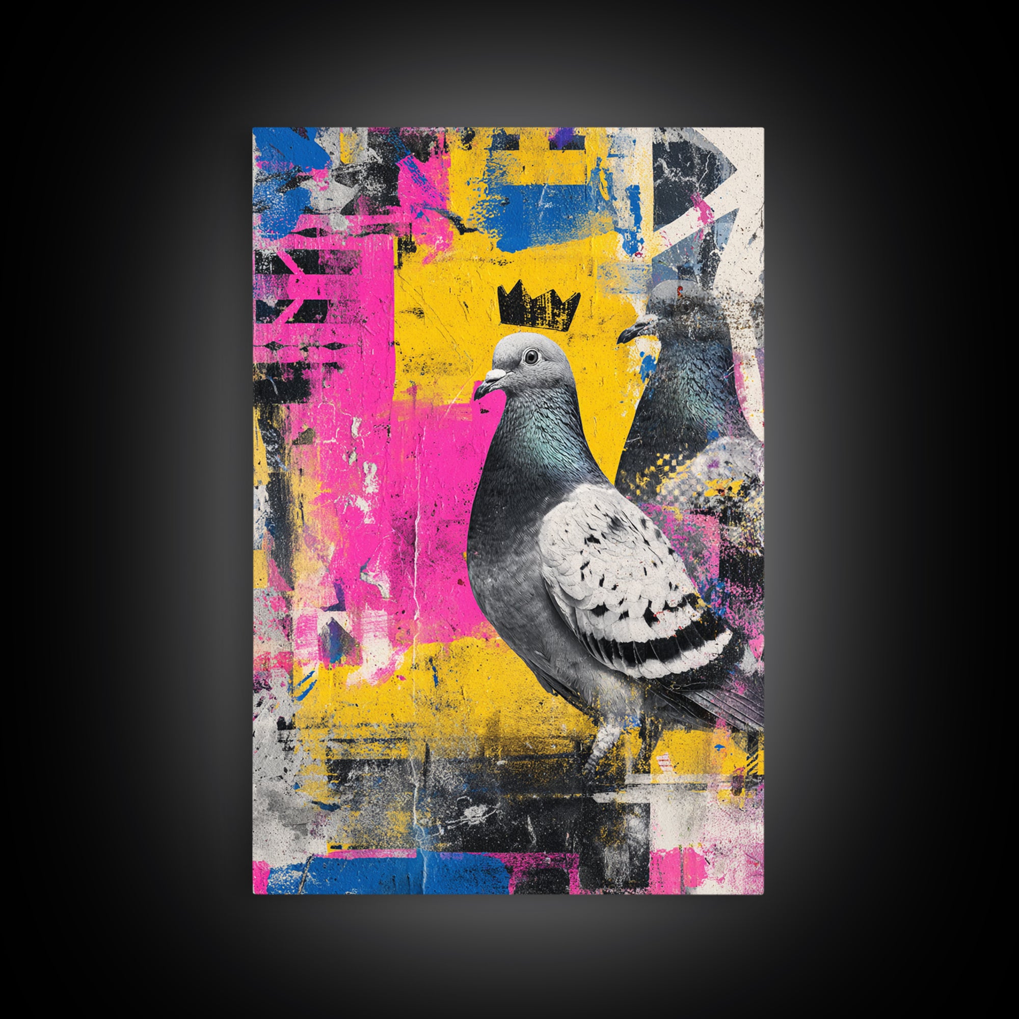 City Pigeon with Crown in Street Art Canvas Print, Graffiti Art, Graffiti, Living Room Decor, Fine Art, Street, GRF-2x3-91