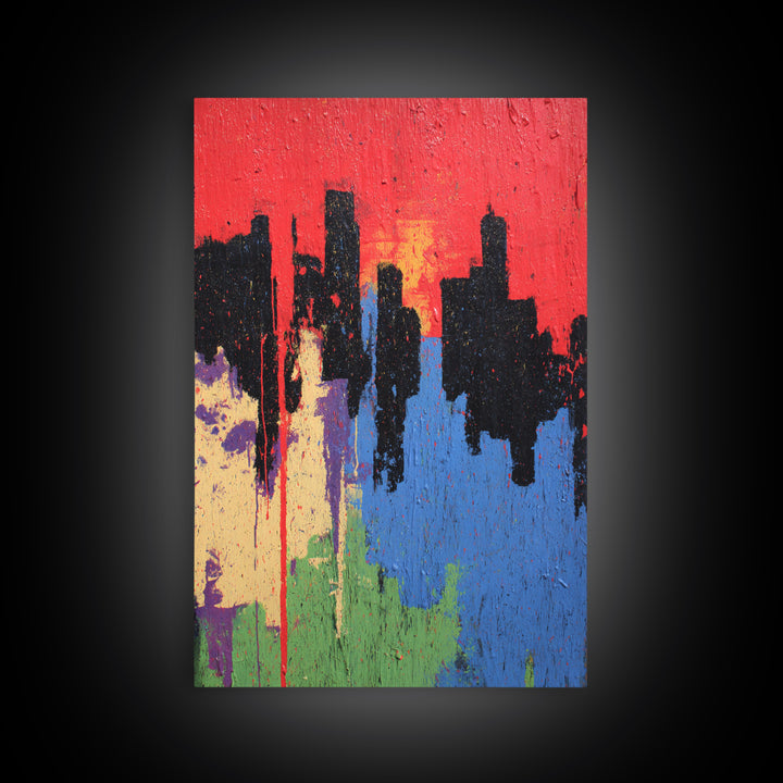 Paint Drips Forming a Skyline Silhouette Framed Canvas Print, Graffiti Art, Bedroom Decor, Living Room Decor, Abstract Art, GRF-2x3-93