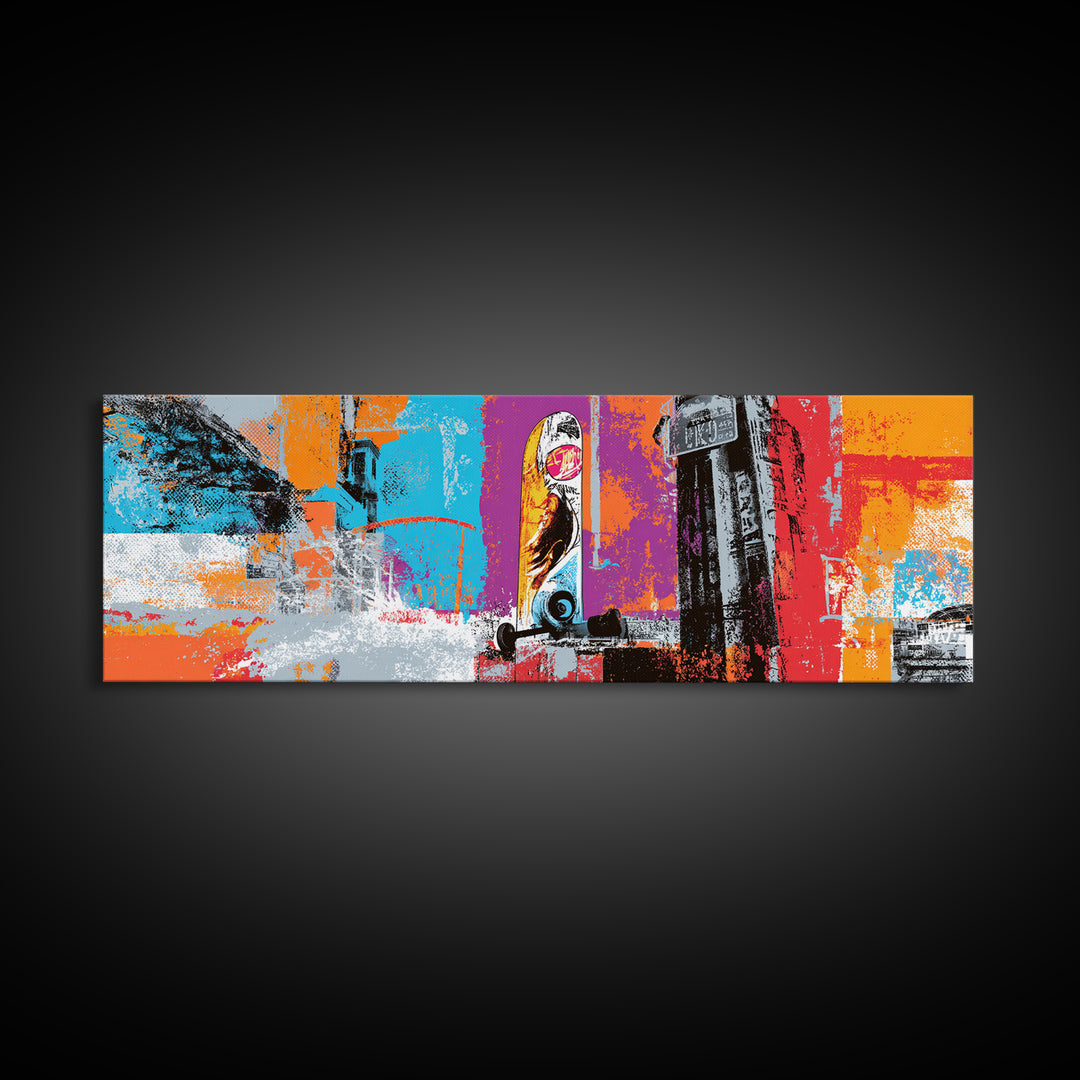 Bright Skateboard Ramp Color Fields Canvas Print, Graffiti Art, Digital Print, Living Room Decor, Abstract Art, Street, GRF-3x1-16