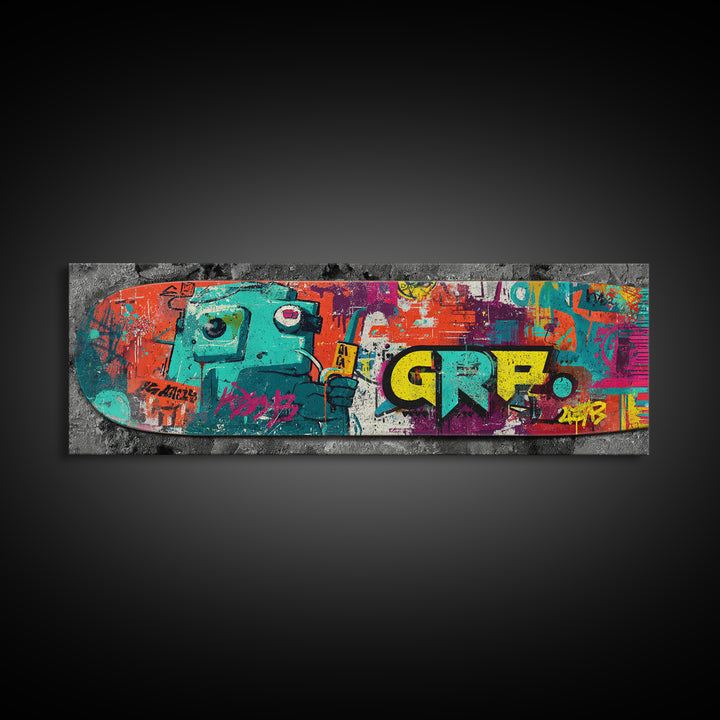 Skateboard Deck Graphic Framed Canvas Print, Graffiti Art, Art Print, Living Room Decor, Fine Art, Street, Wall Hangings, GRF-3x1-23