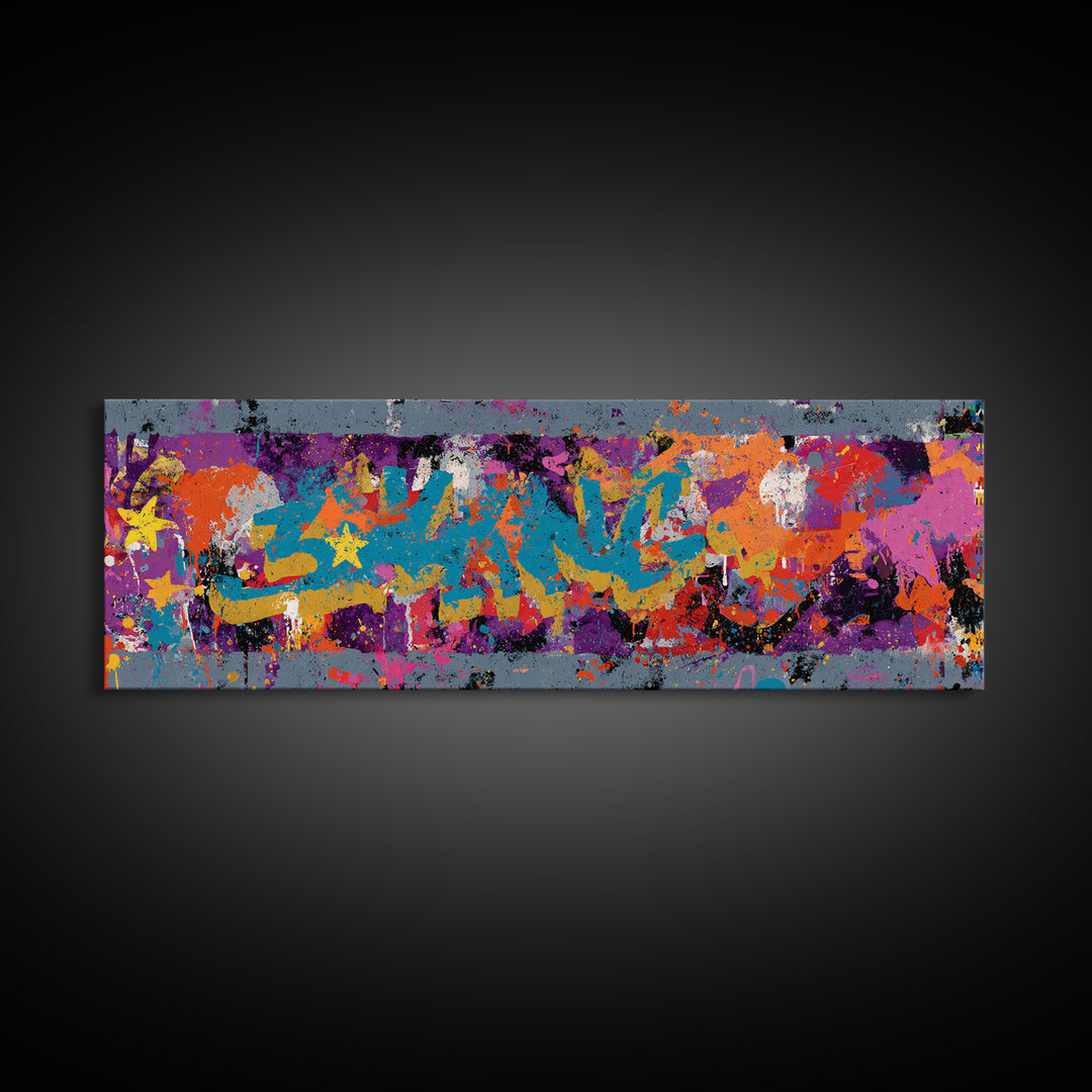 Abstract Crown and Stars Canvas Print, Graffiti Art, Minimalist Decor, Living Room Decor, Fine Art, Street, Mid Century Modern, GRF-3x1-35