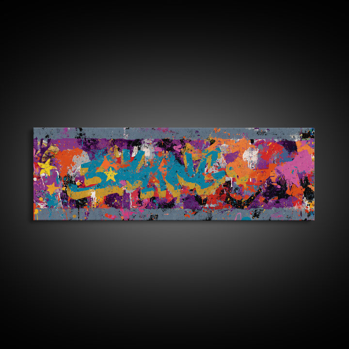 Abstract Crown and Stars Canvas Print, Graffiti Art, Minimalist Decor, Living Room Decor, Fine Art, Street, Mid Century Modern, GRF-3x1-35