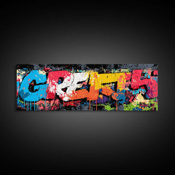 Paint Drips Forming a Skyline Silhouette Framed Canvas Print, Graffiti Art, Canvas Wall Art, Living Room Decor, Abstract Art, GRF-3x1-5