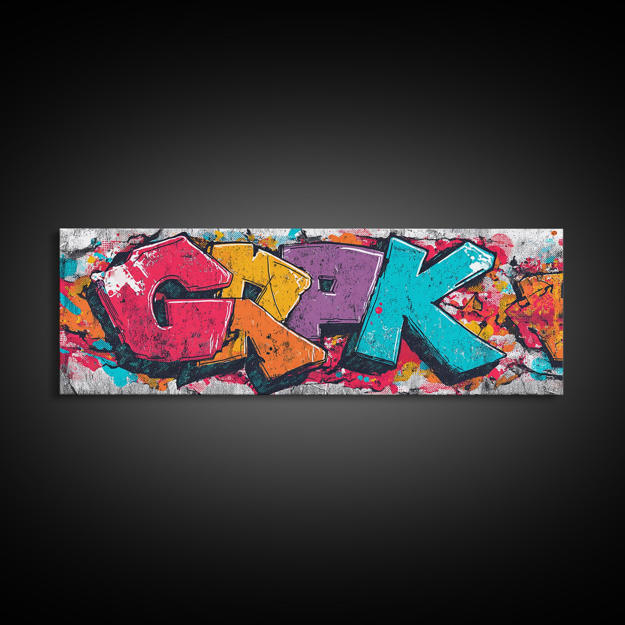 Graffiti Lettering Forms Without Readable Words Framed Canvas Print, Graffiti Art, Neutral Decor, Living Room Decor, Street, GRF-3x1-73