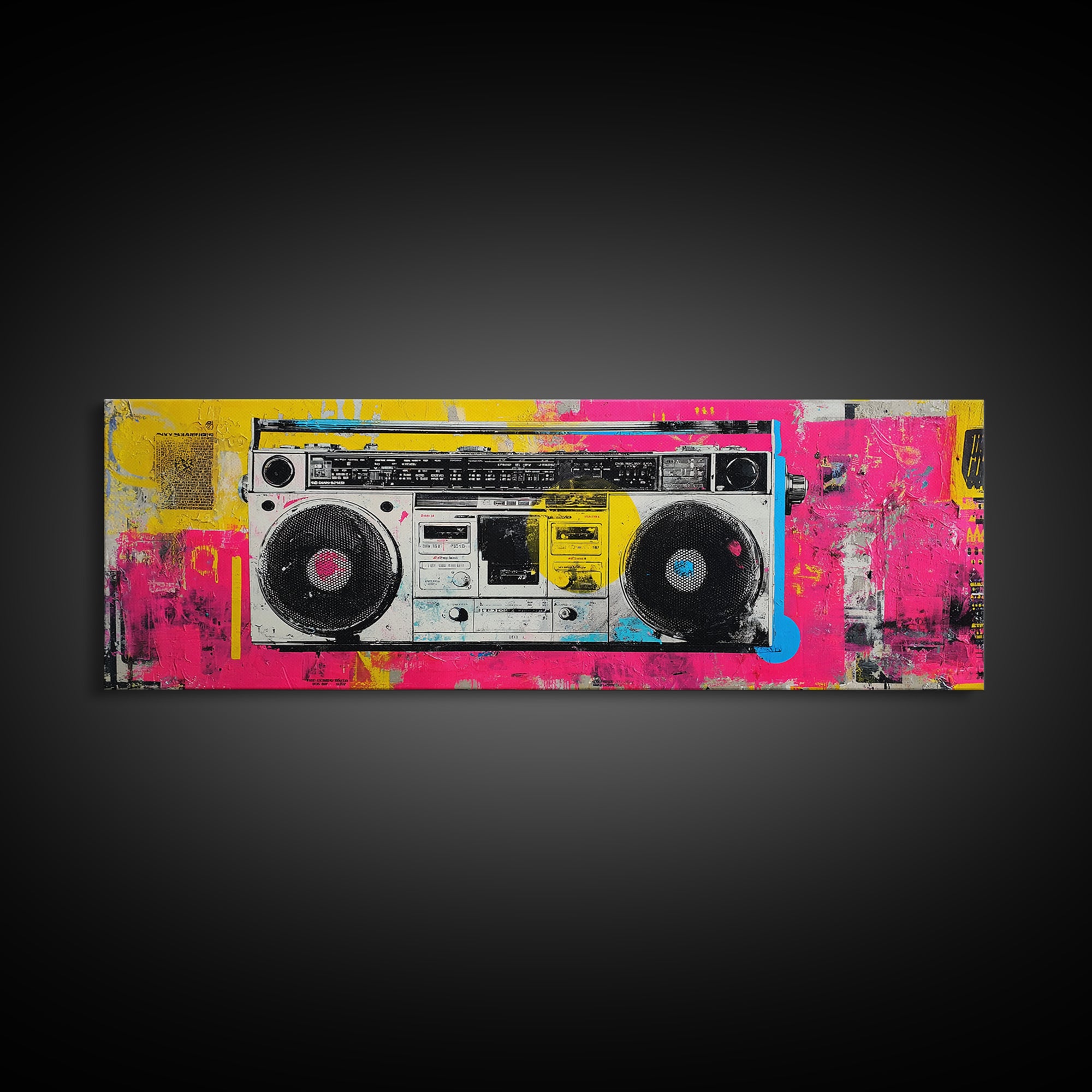 Boombox and Cassette Tape Canvas Print, Graffiti Art, Wall Hangings, Living Room Decor, Fine Art, Street, Digital Print, GRF-3x1-78