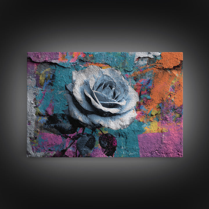 Graffiti Rose Blooming from Concrete Crack Canvas Print, Graffiti Art, Digital Print, Living Room Decor, Fine Art, Street, GRF-3x2-1