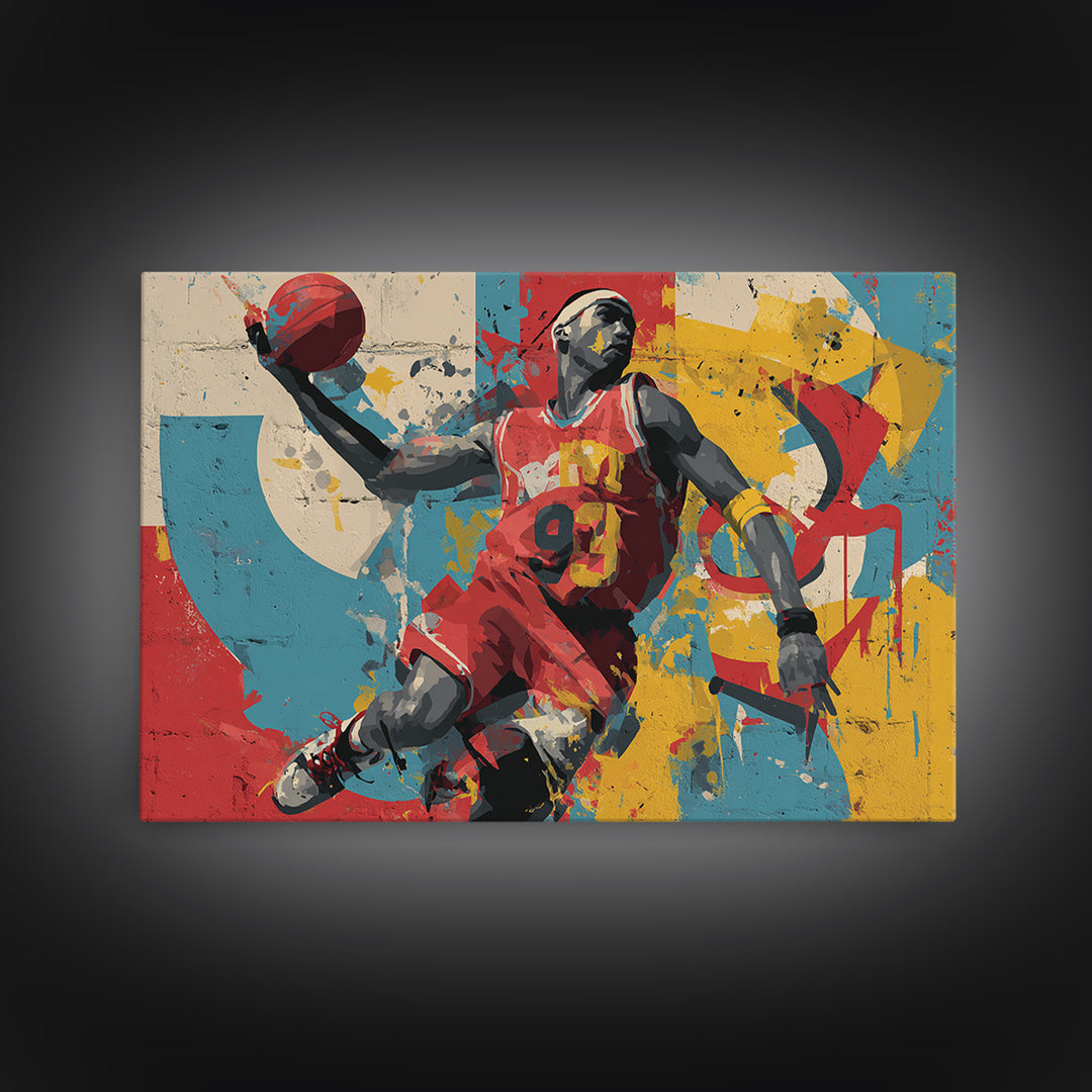 Basketball Player in Street Mural Energy Framed Canvas Print, Graffiti Art, Modern Wall Art, Living Room Decor, Street, GRF-3x2-24