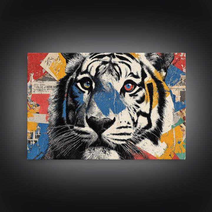 Urban Tiger Portrait Framed Canvas Print, Graffiti Art, Statement Artwork, Living Room Decor, Fine Art, Street, Wall Decor, GRF-3x2-31