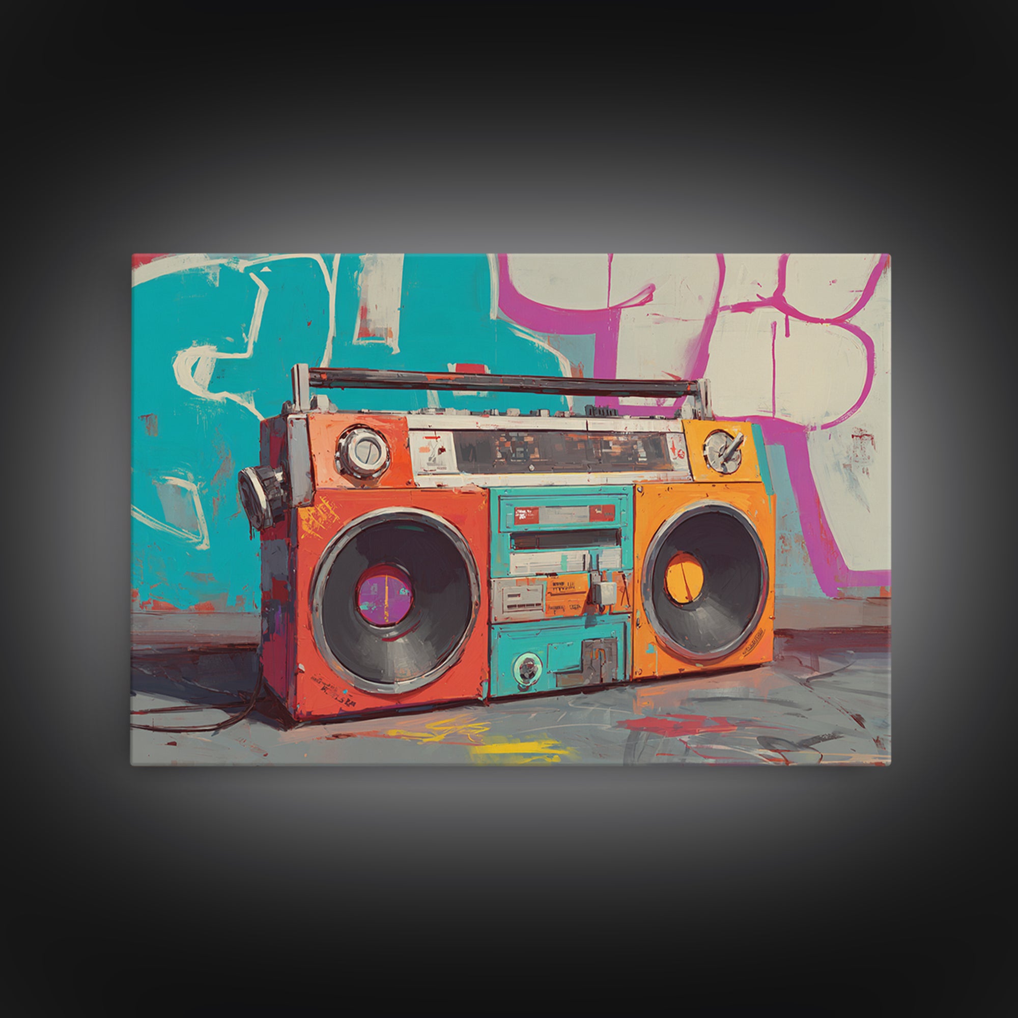 Boombox and Cassette Tape Canvas Print, Graffiti Art, Framed Art, Living Room Decor, Fine Art, Street, Neutral Decor, GRF-3x2-42