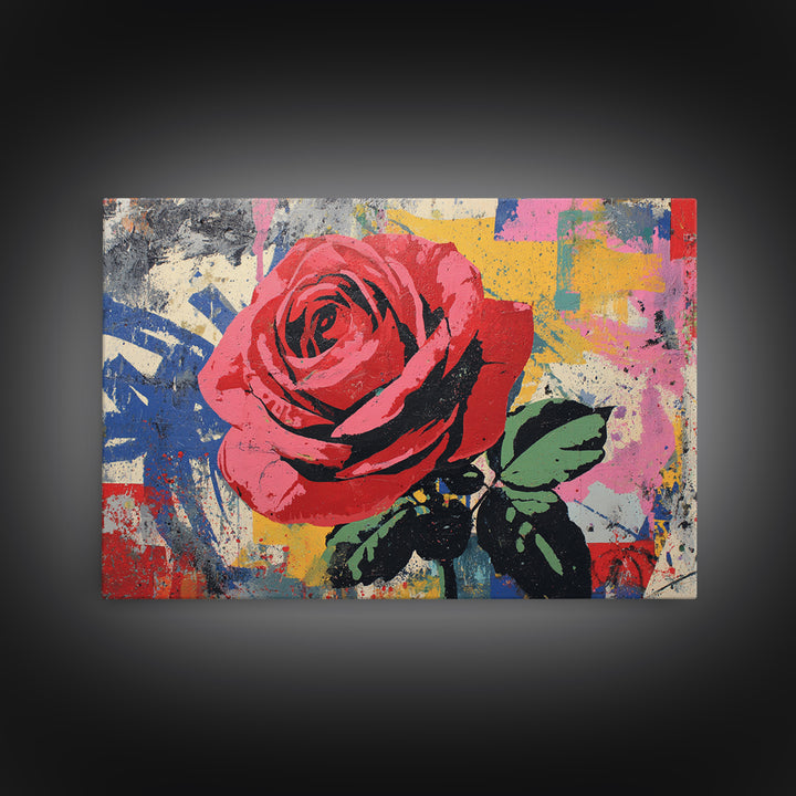 Graffiti Rose Blooming from Concrete Crack Canvas Print, Graffiti Art, Neutral Decor, Living Room Decor, Fine Art, Street, GRF-3x2-49