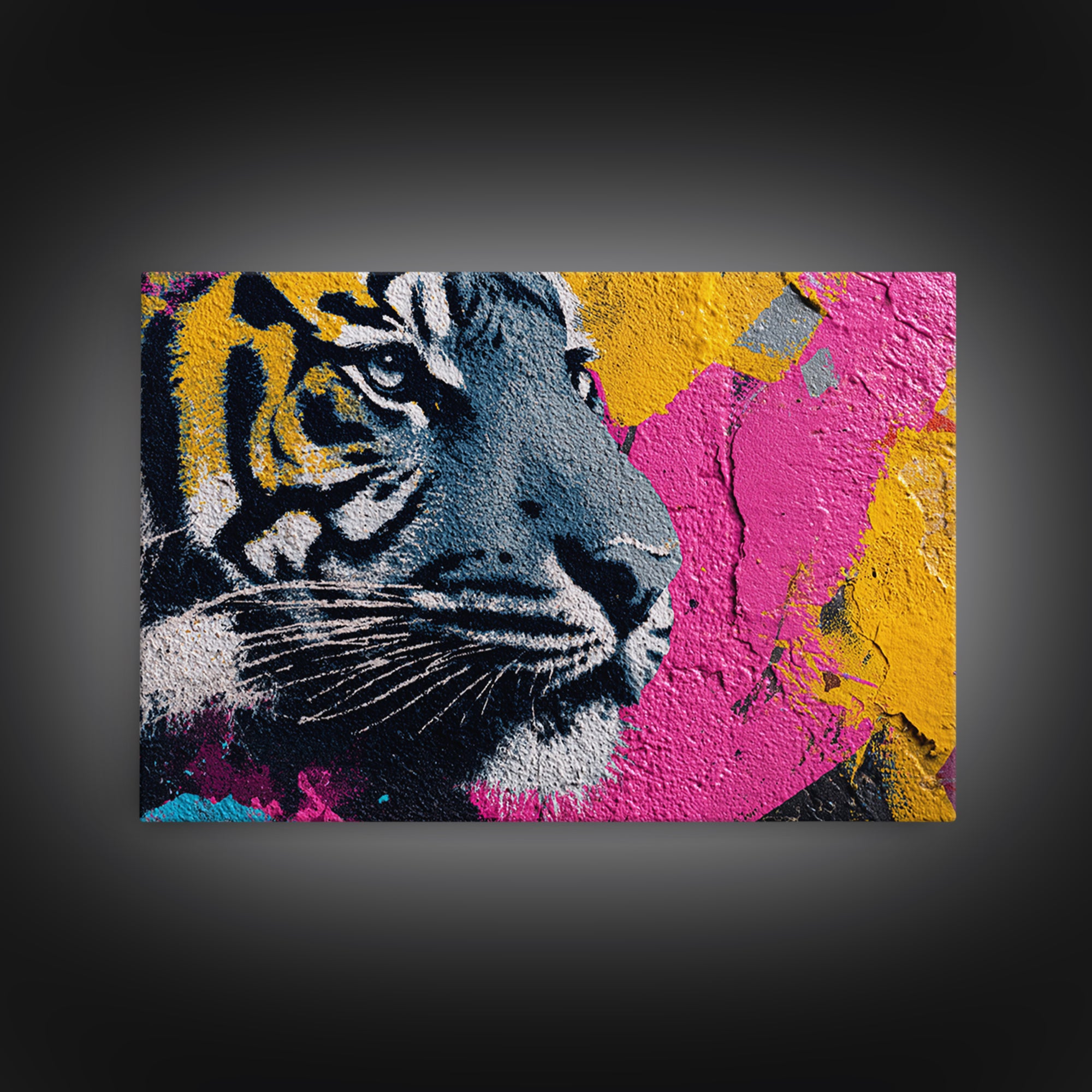 Urban Tiger Portrait Framed Canvas Print, Graffiti Art, Original Painting, Living Room Decor, Fine Art, Street, Unique Wall Art, GRF-3x2-7